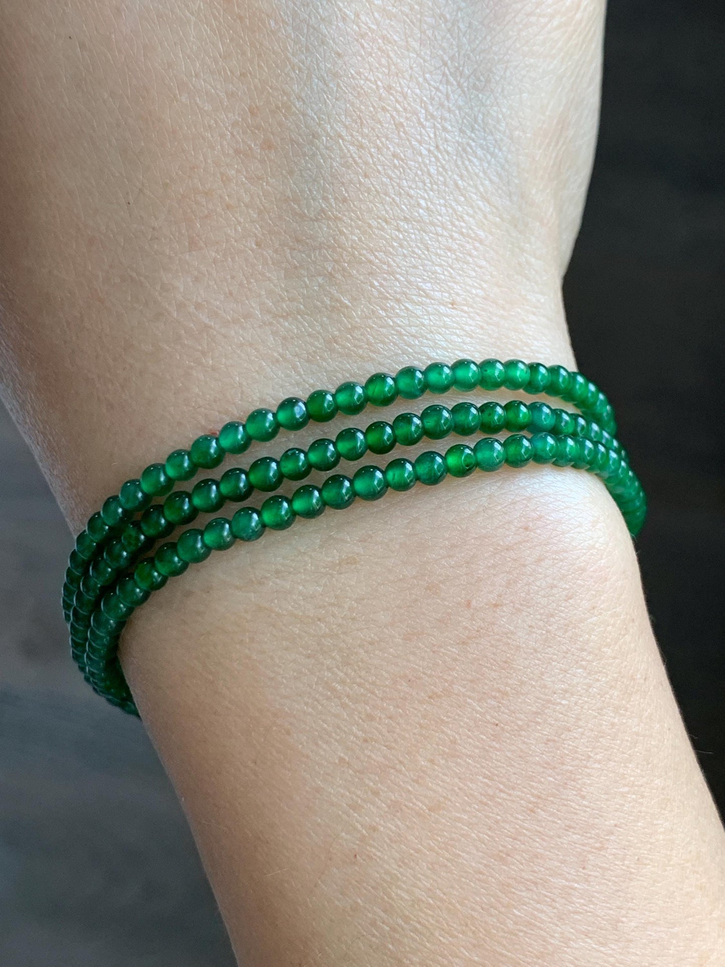 Certified Natural Grade A Guatemalan Icy Vibrant Green Jade Jadeite Petite Beaded Necklace Sterling Silver 3-3.2mm 9.59g 天然冰危绿翡翠小圆珠项链 464