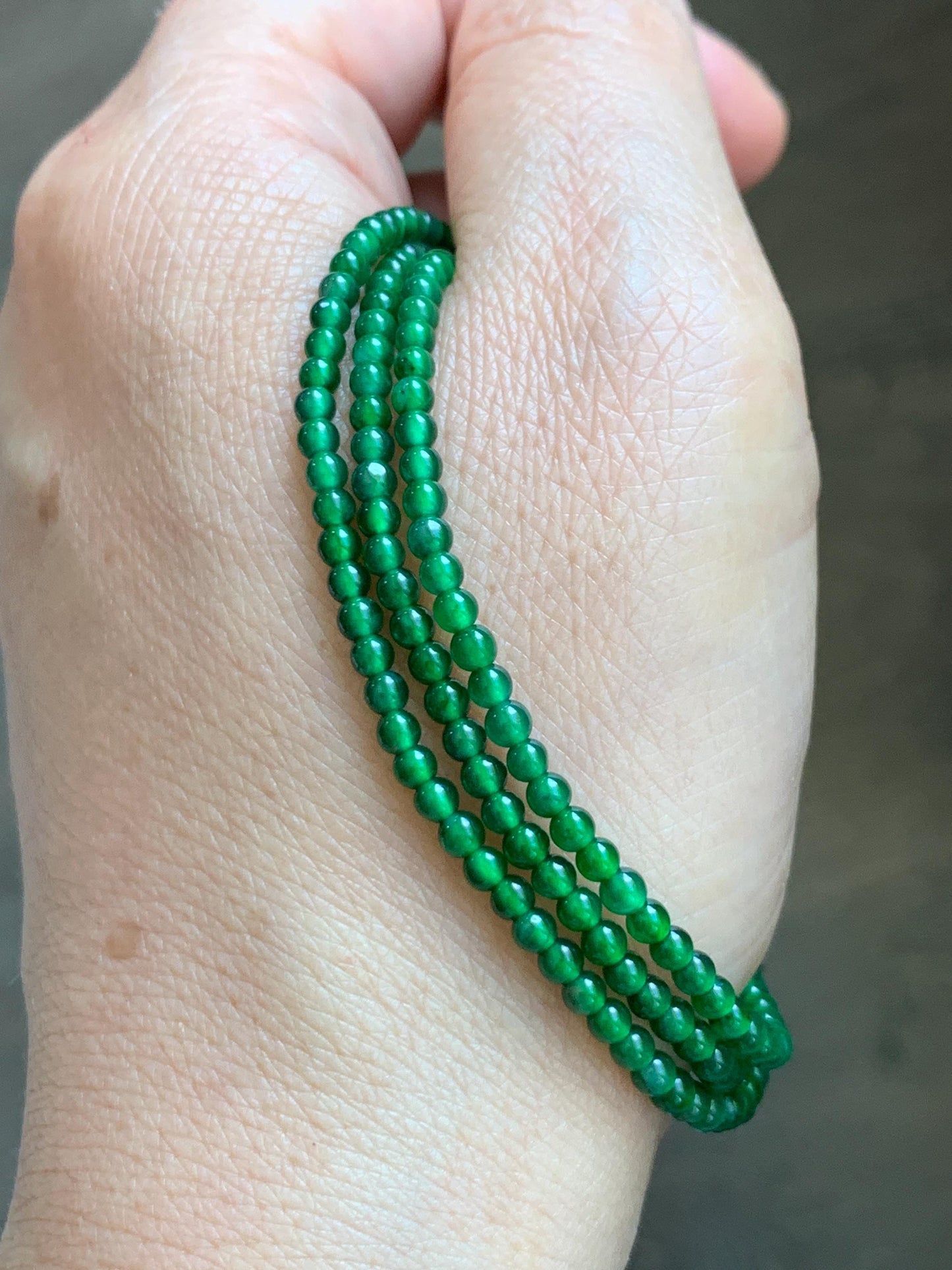 Certified Natural Grade A Guatemalan Icy Vibrant Green Jade Jadeite Petite Beaded Necklace Sterling Silver 2.8-3mm 8.15g 天然冰危绿翡翠小圆珠项链 465