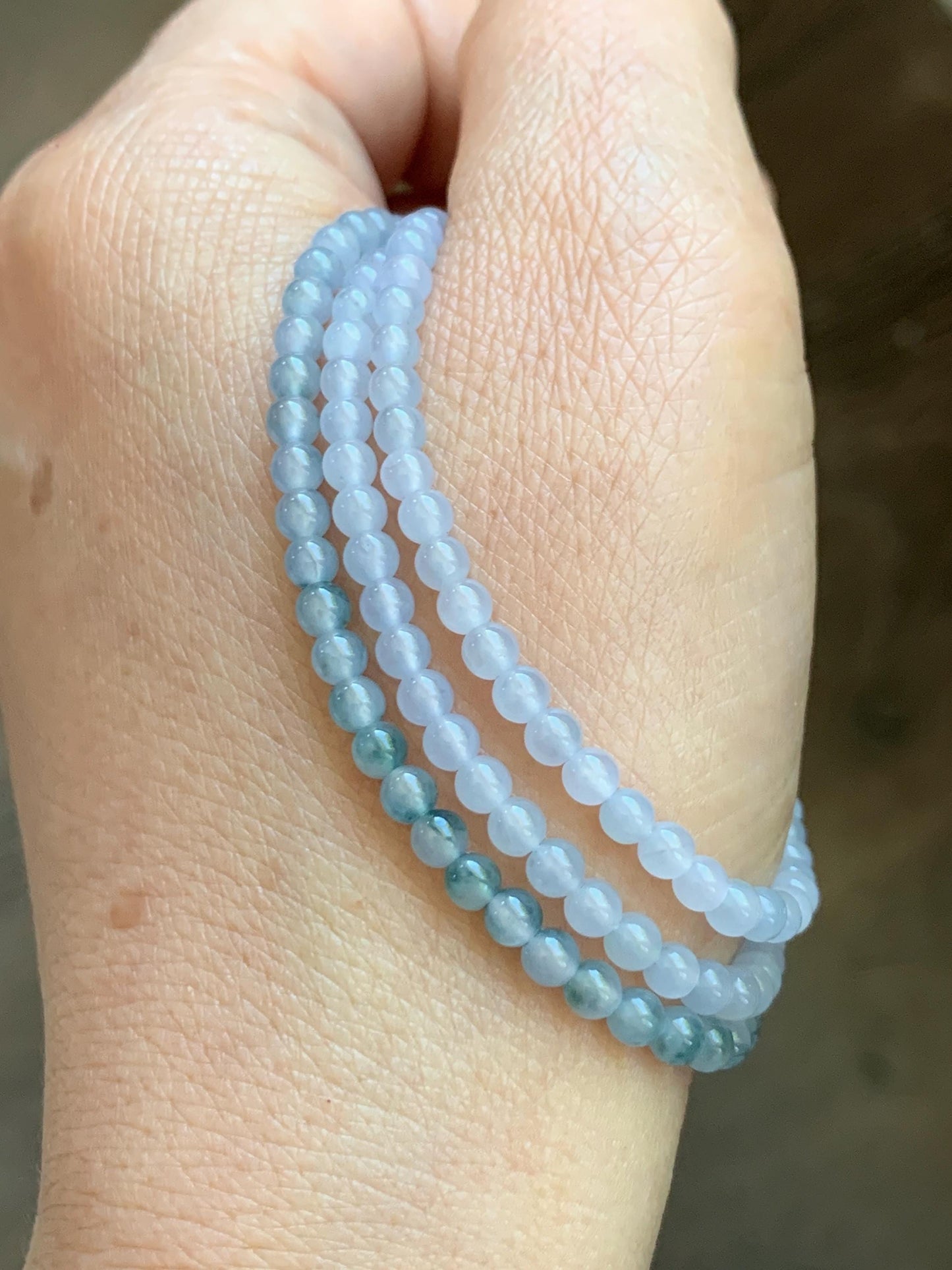 Certified Grade A Natural Icy Translucent Pastel Purple Teal Green Marbled Jade Jadeite Petite Beaded Necklace 3.5mm 19.75” 天然冰胶浅紫翡翠圆珠项链 468