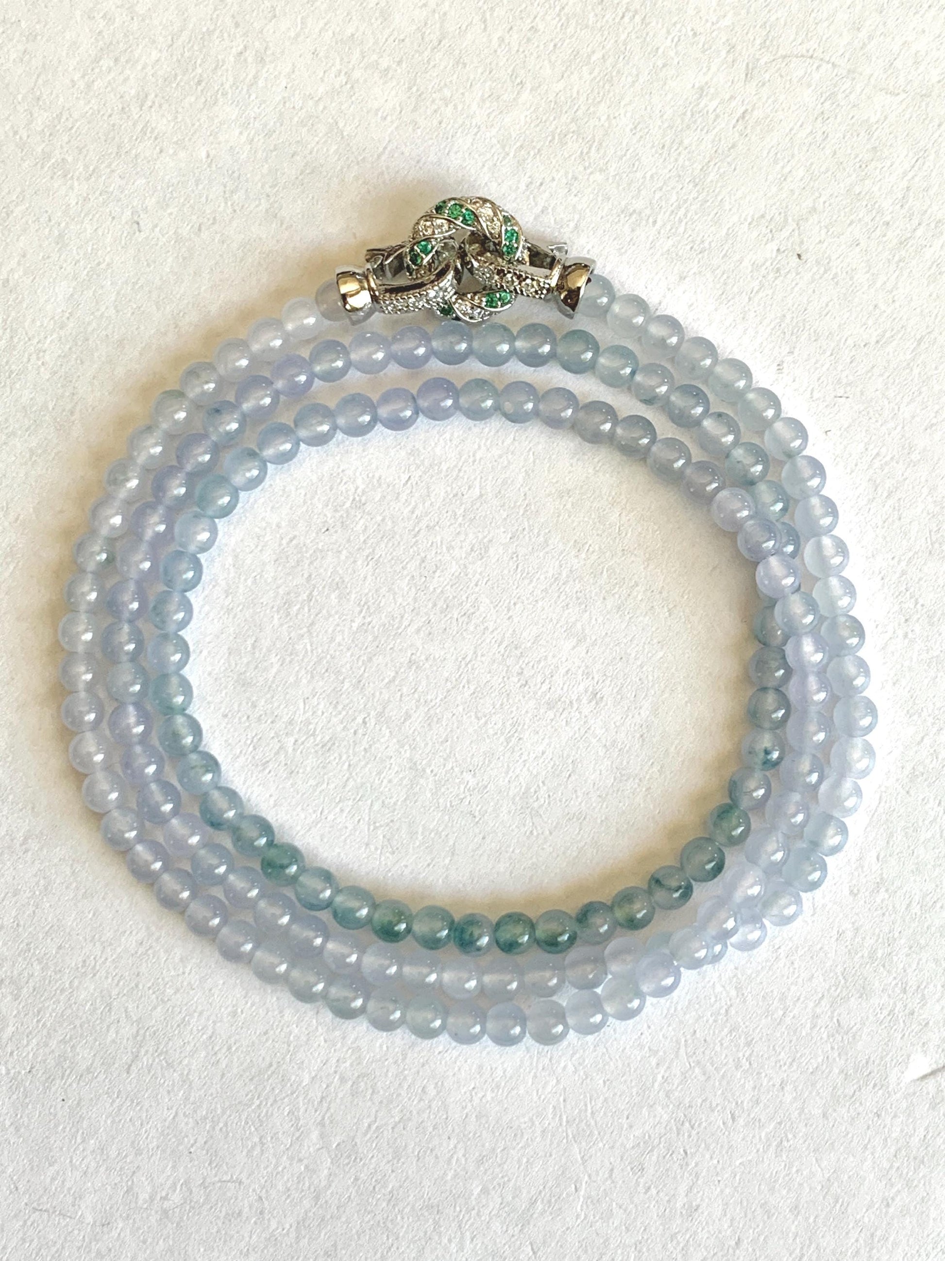 Certified Grade A Natural Icy Translucent Pastel Purple Teal Green Marbled Jade Jadeite Petite Beaded Necklace 3.5mm 19.75” 天然冰胶浅紫翡翠圆珠项链 468
