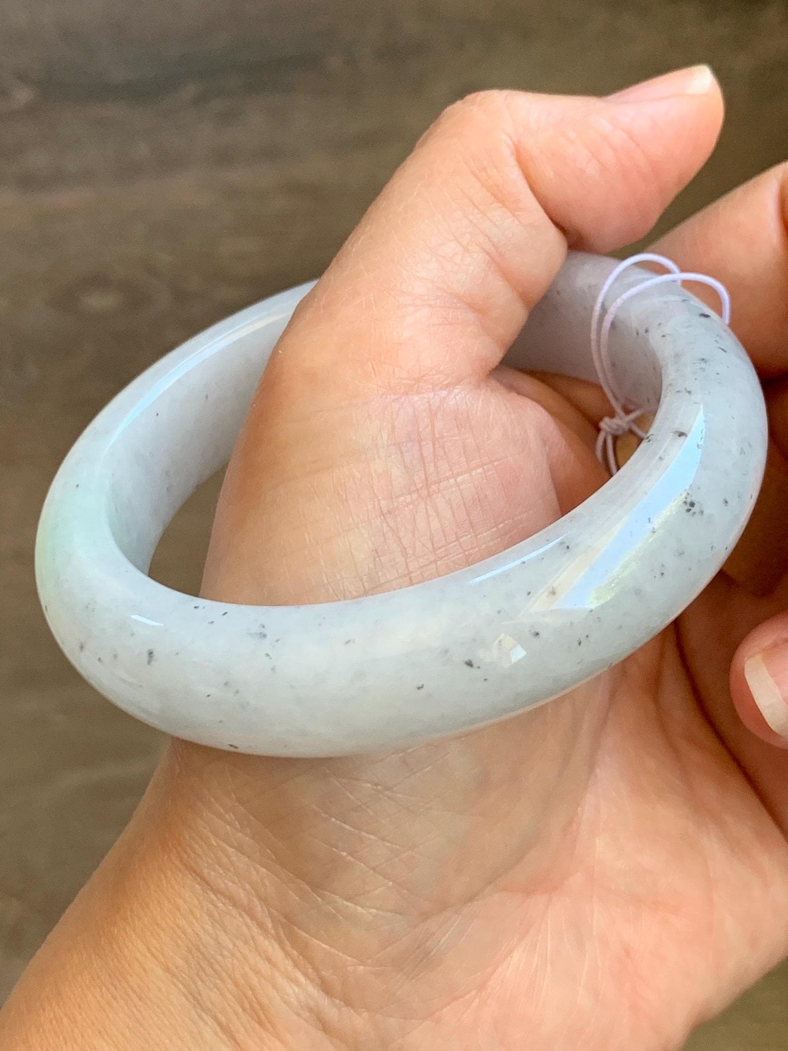 Certified Grade A Natural Icy Translucent White Green Marbled Jade Jadeite Wide Bangle Bracelet 56.38mm 6.97" 99.5g 天然冰胶白乌飘绿翡翠轮胎手镯 1168
