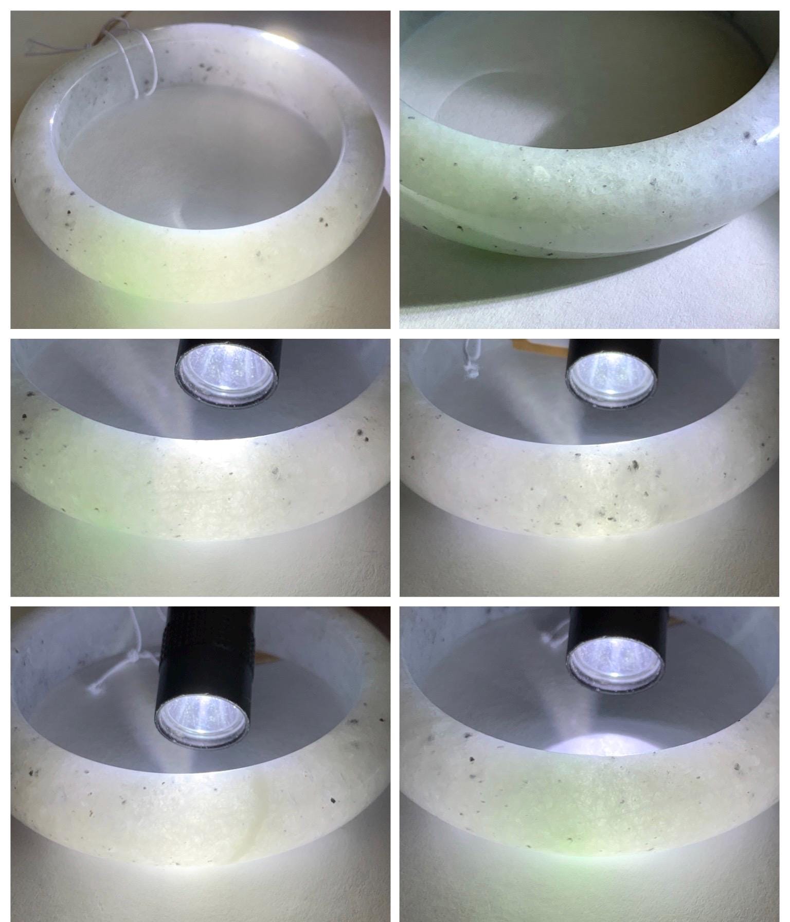 Certified Grade A Natural Icy Translucent White Green Marbled Jade Jadeite Wide Bangle Bracelet 56.38mm 6.97" 99.5g 天然冰胶白乌飘绿翡翠轮胎手镯 1168