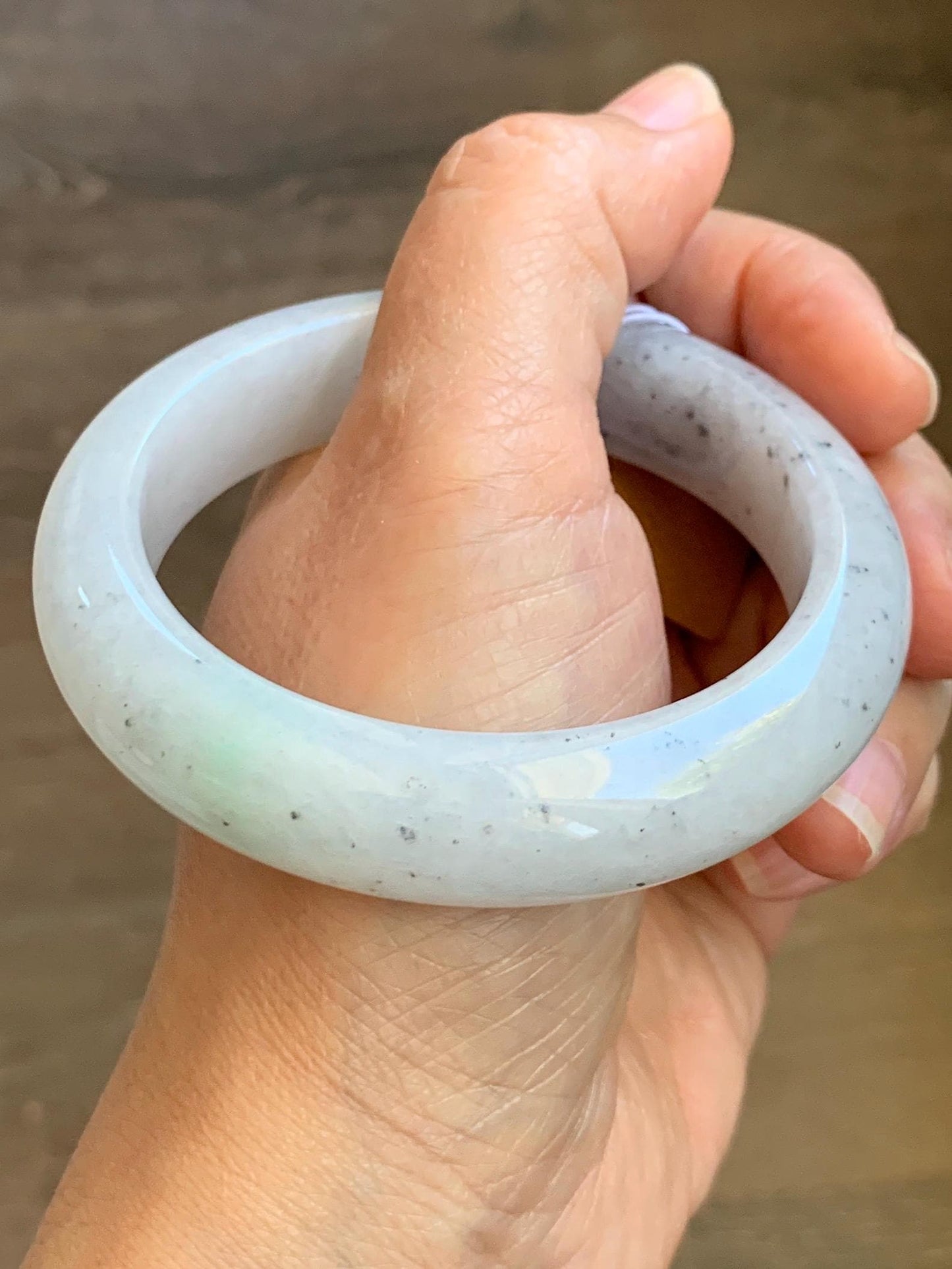 Certified Grade A Natural Icy Translucent White Green Marbled Jade Jadeite Wide Bangle Bracelet 56.38mm 6.97" 99.5g 天然冰胶白乌飘绿翡翠轮胎手镯 1168