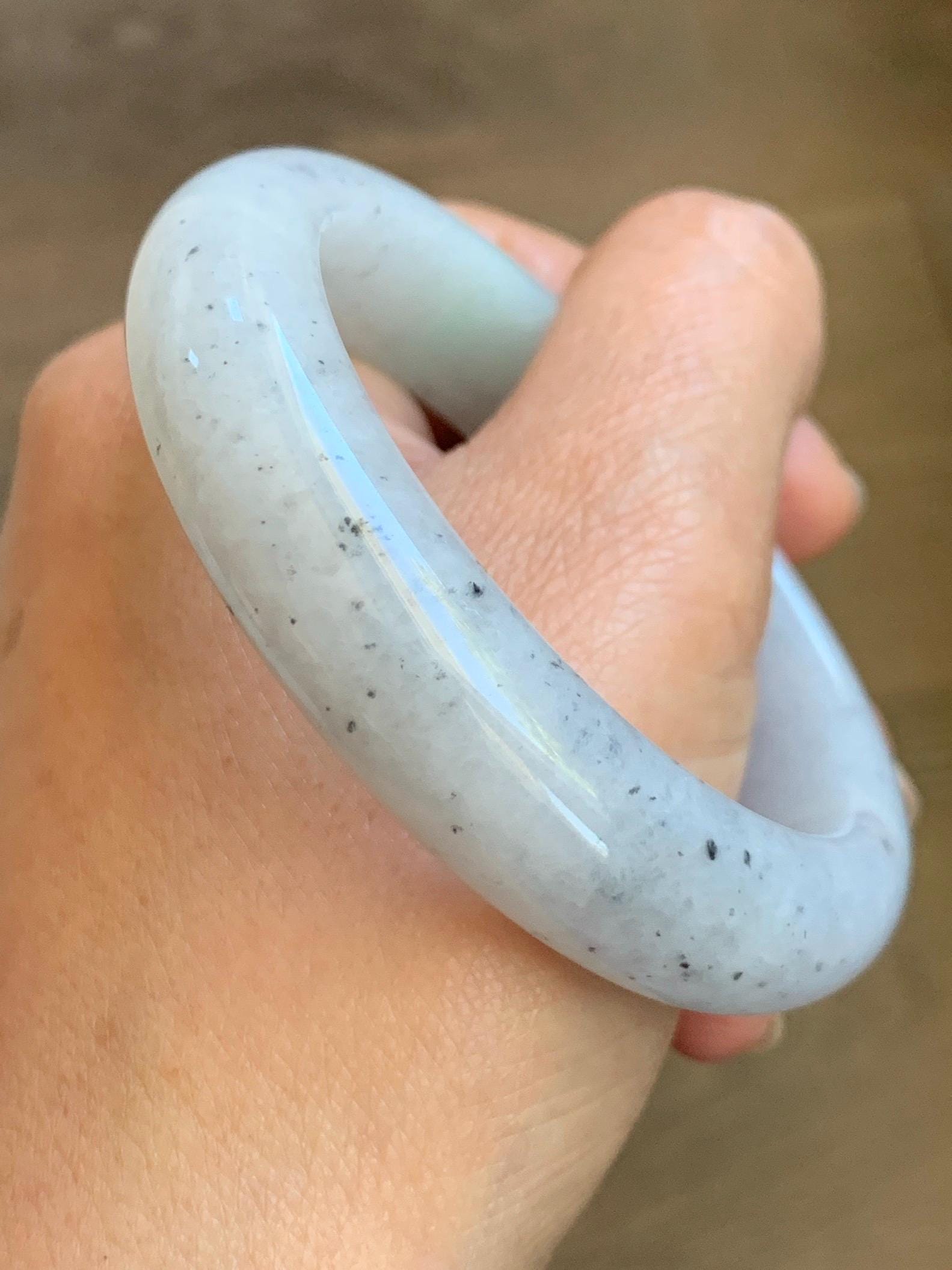 Certified Grade A Natural Icy Translucent White Green Marbled Jade Jadeite Wide Bangle Bracelet 56.38mm 6.97" 99.5g 天然冰胶白乌飘绿翡翠轮胎手镯 1168