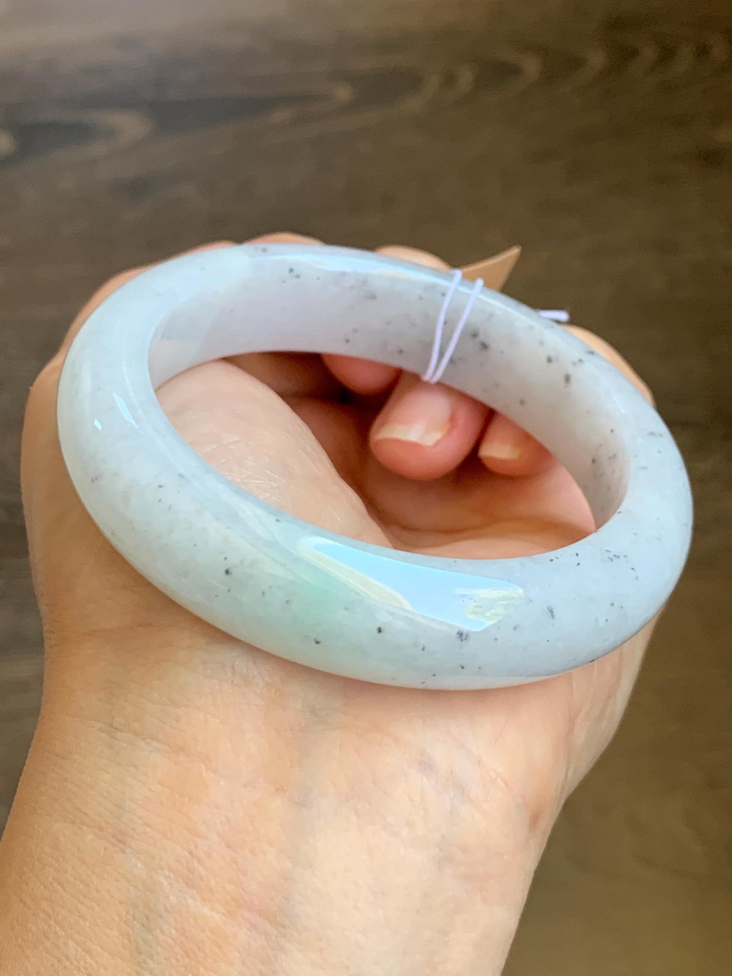 Certified Grade A Natural Icy Translucent White Green Marbled Jade Jadeite Wide Bangle Bracelet 56.38mm 6.97" 99.5g 天然冰胶白乌飘绿翡翠轮胎手镯 1168