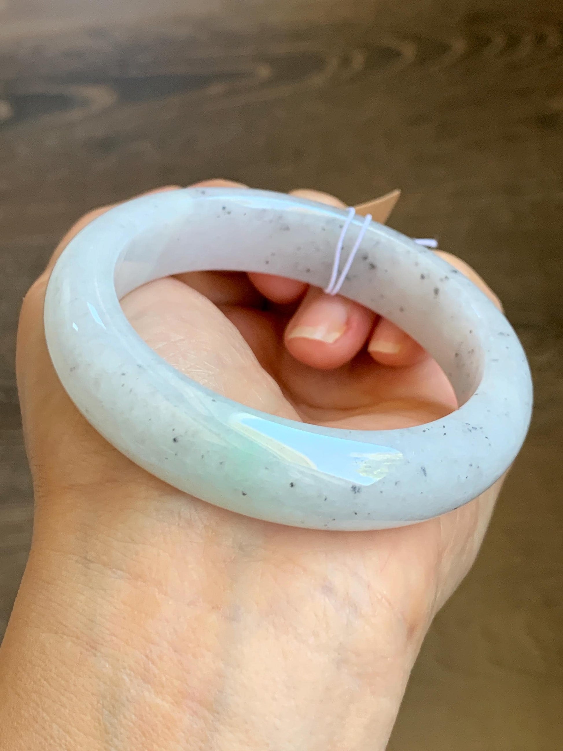 Certified Grade A Natural Icy Translucent White Green Marbled Jade Jadeite Wide Bangle Bracelet 56.38mm 6.97" 99.5g 天然冰胶白乌飘绿翡翠轮胎手镯 1168