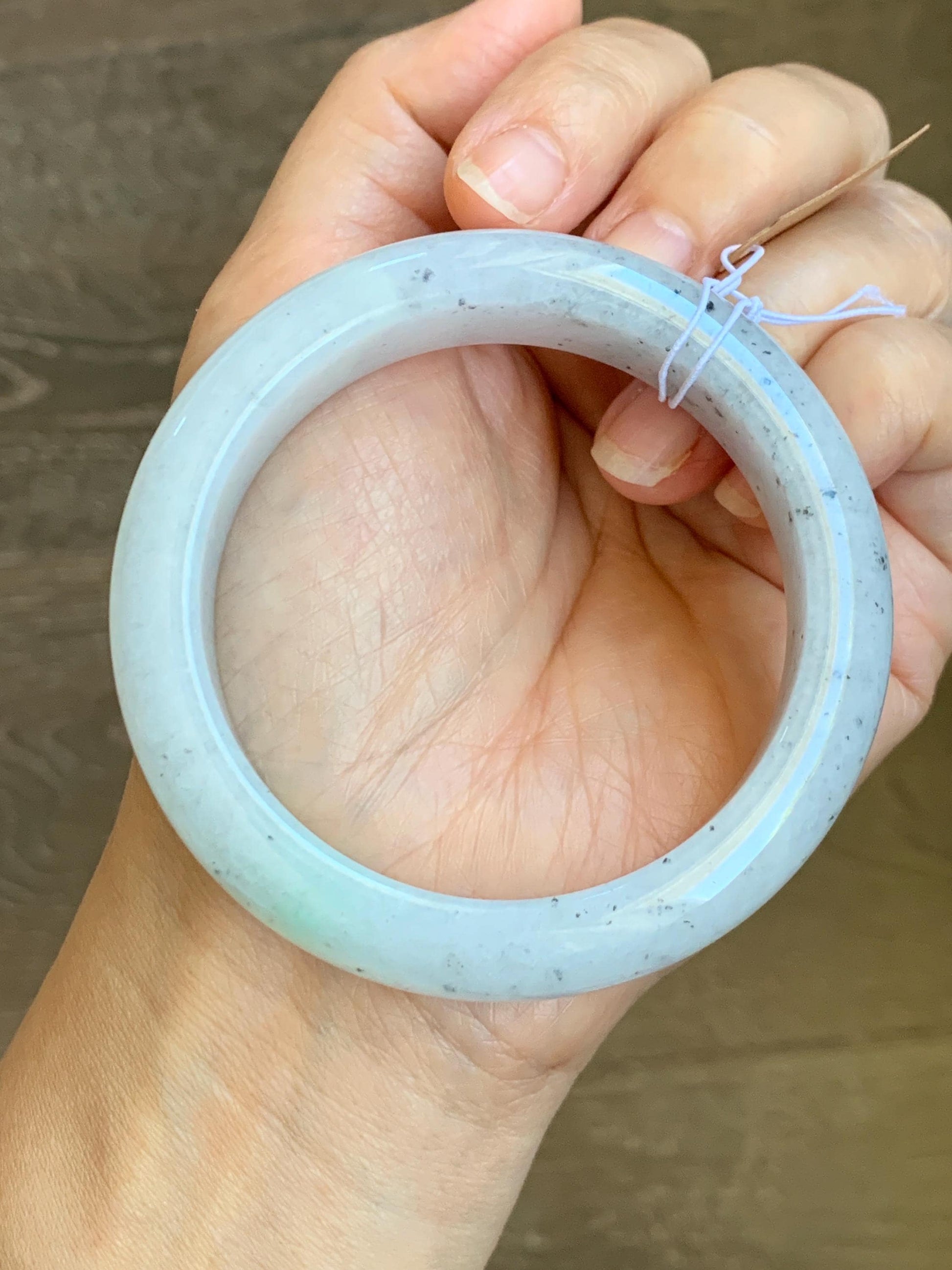 Certified Grade A Natural Icy Translucent White Green Marbled Jade Jadeite Wide Bangle Bracelet 56.38mm 6.97" 99.5g 天然冰胶白乌飘绿翡翠轮胎手镯 1168