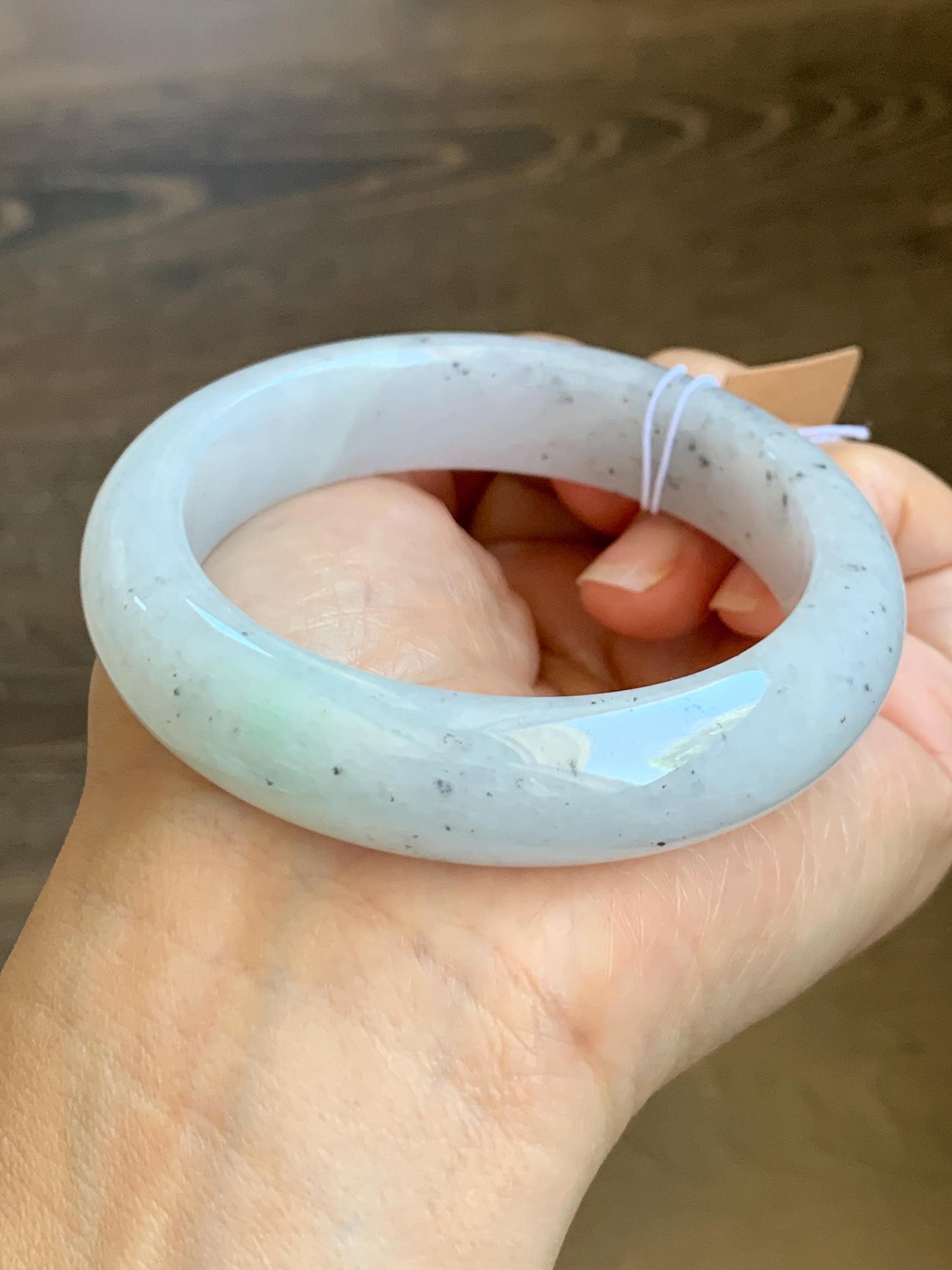 Certified Grade A Natural Icy Translucent White Green Marbled Jade Jadeite Wide Bangle Bracelet 56.38mm 6.97" 99.5g 天然冰胶白乌飘绿翡翠轮胎手镯 1168
