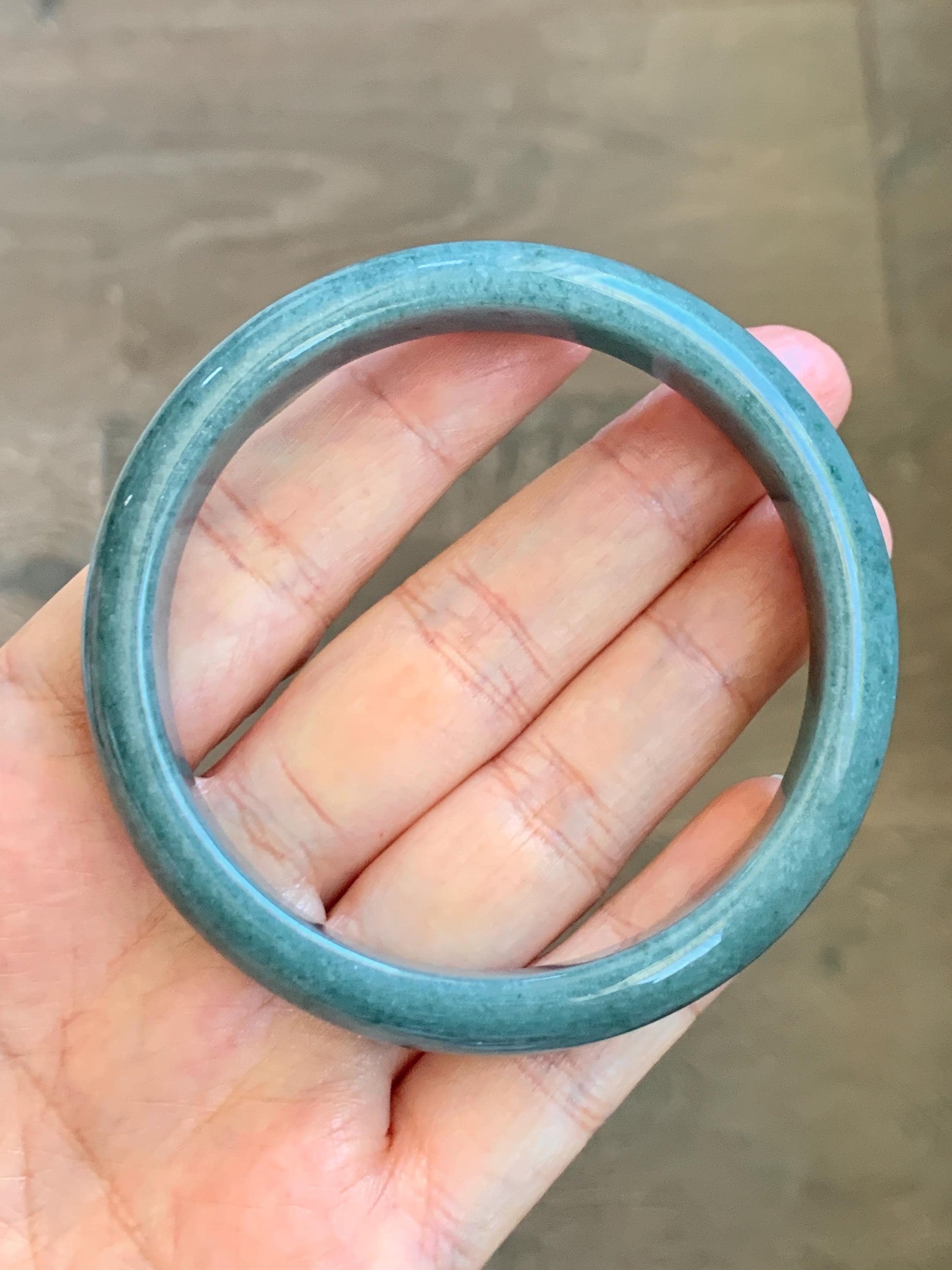 Certified Natural Grade A Guatemalan Icy Translucent Dusty Blue Jade Jadeite Wide Bangle Bracelet 58.33mm 7.21" 45.53g 天然危蓝糯种翡翠正圈手镯 1239