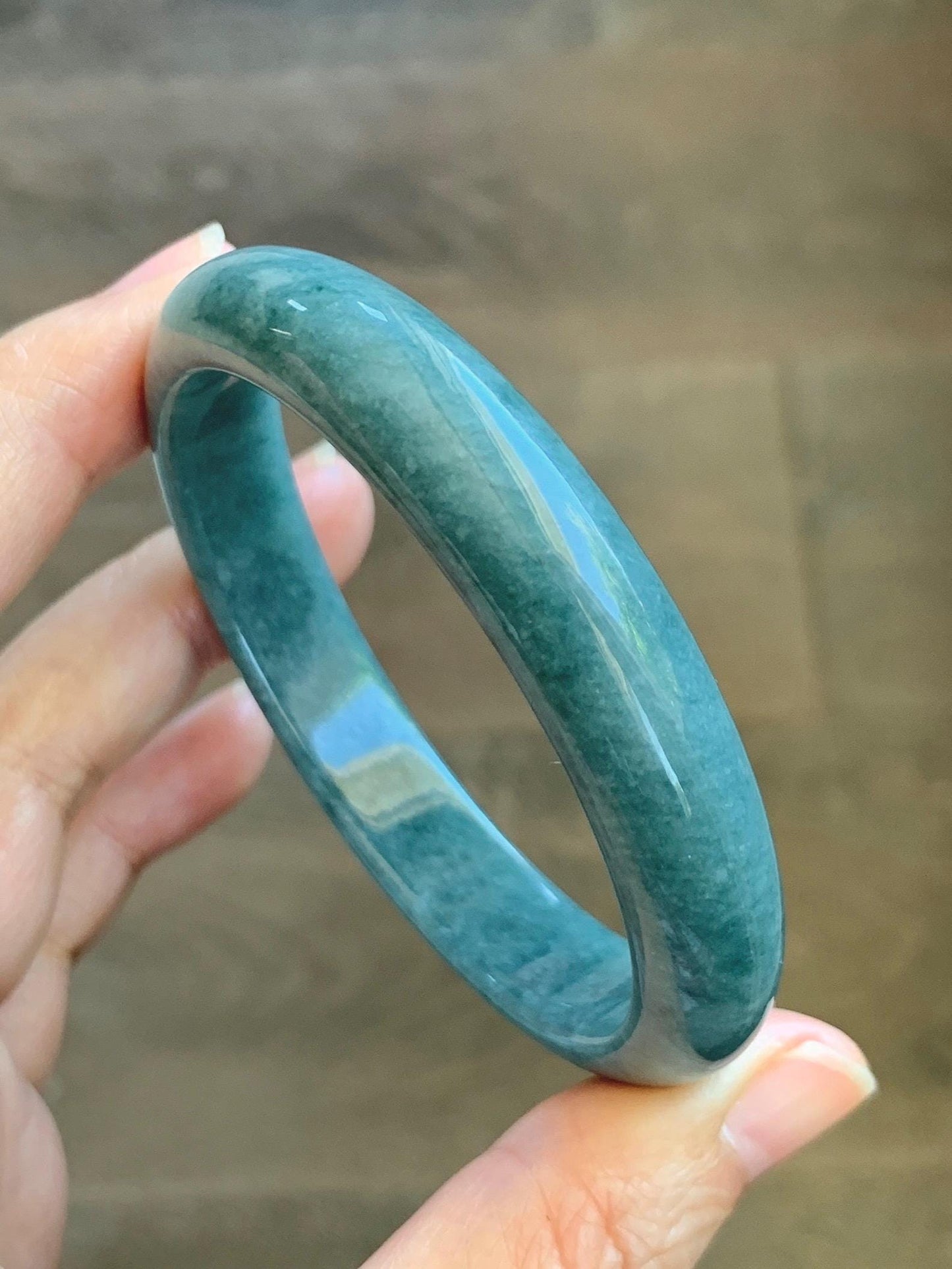 Certified Natural Grade A Guatemalan Icy Translucent Dusty Blue Jade Jadeite Wide Bangle Bracelet 58.35mm 7.21" 45.5g 天然危蓝糯种翡翠正圈手镯 1235