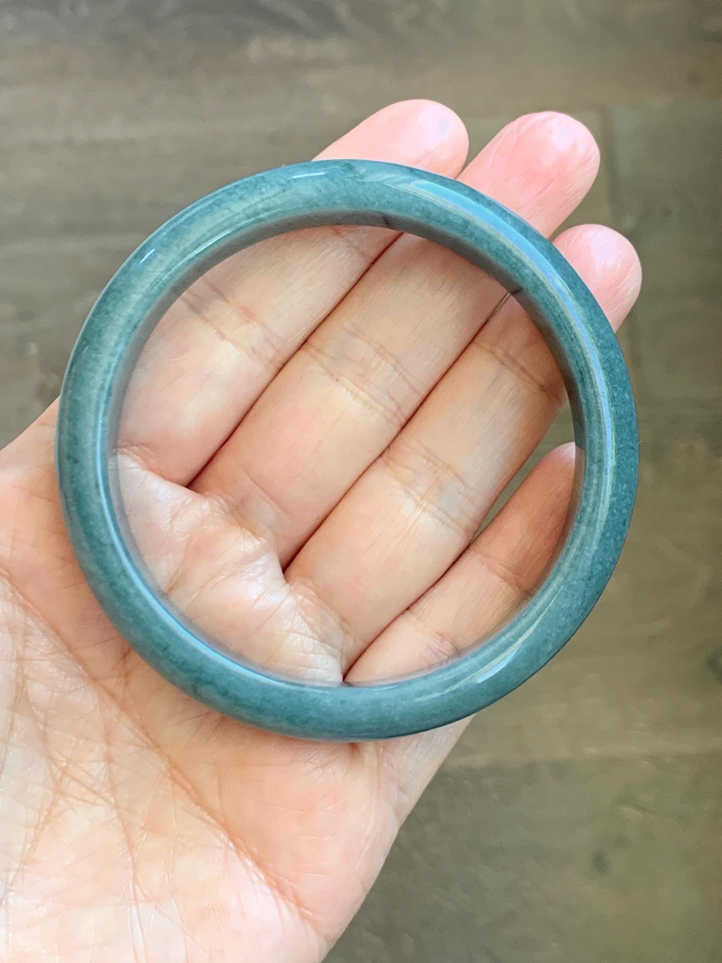 Certified Natural Grade A Guatemalan Icy Translucent Dusty Blue Jade Jadeite Wide Bangle Bracelet 58.35mm 7.21" 45.5g 天然危蓝糯种翡翠正圈手镯 1235