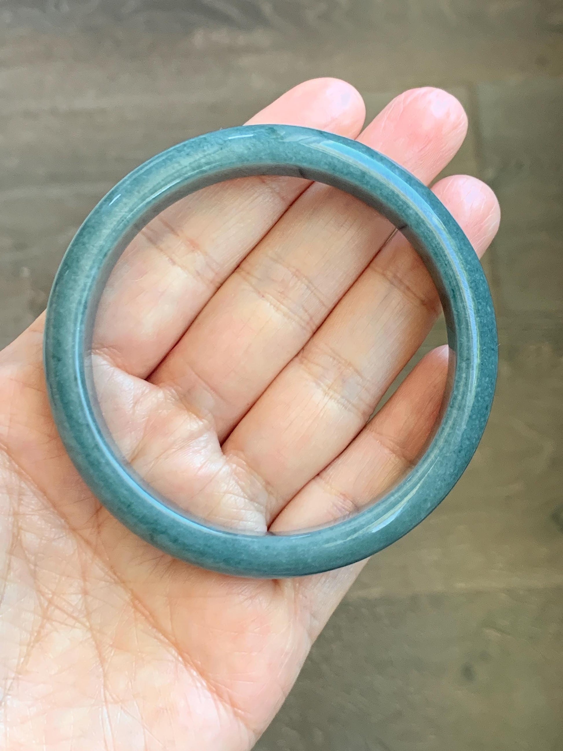 Certified Natural Grade A Guatemalan Icy Translucent Dusty Blue Jade Jadeite Wide Bangle Bracelet 58.35mm 7.21" 45.5g 天然危蓝糯种翡翠正圈手镯 1235