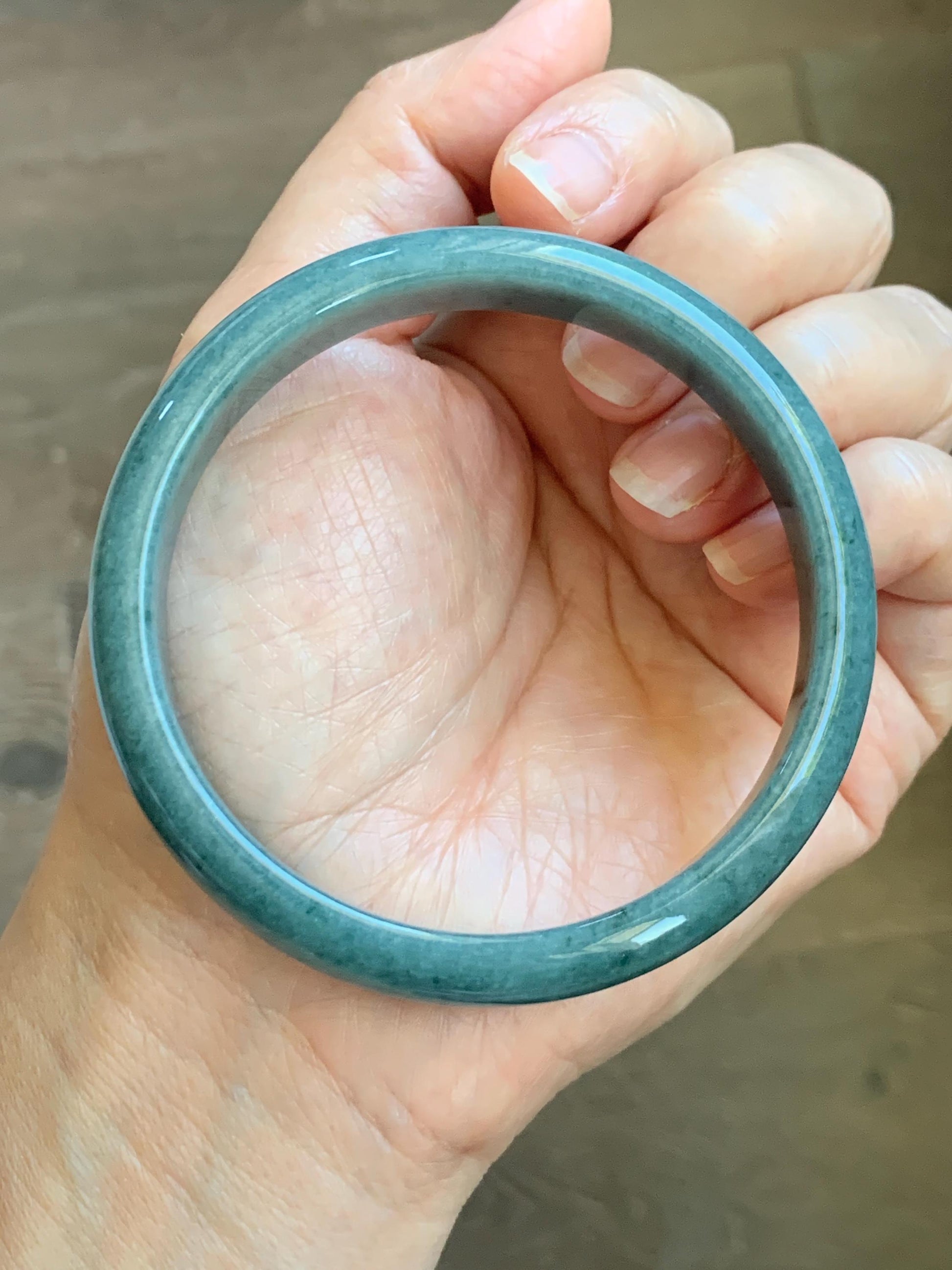 Certified Natural Grade A Guatemalan Icy Translucent Dusty Blue Jade Jadeite Wide Bangle Bracelet 60.75mm 7.51" 43.52g 天然危蓝糯种翡翠正圈手镯 1236