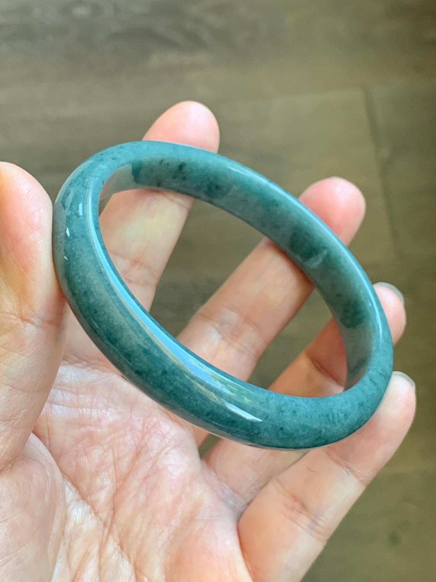 Certified Natural Grade A Guatemalan Icy Translucent Dusty Blue Jade Jadeite Wide Bangle Bracelet 60.75mm 7.51" 43.52g 天然危蓝糯种翡翠正圈手镯 1236