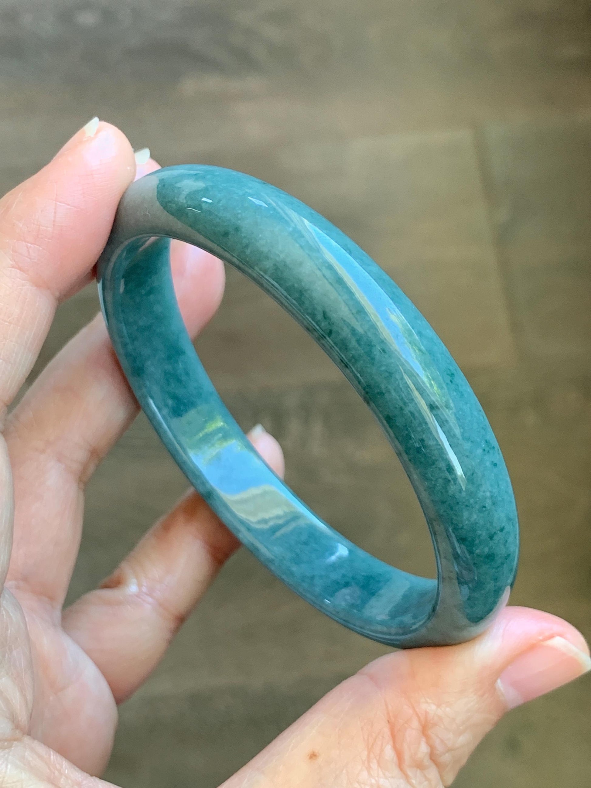 Certified Natural Grade A Guatemalan Icy Translucent Dusty Blue Jade Jadeite Wide Bangle Bracelet 60.75mm 7.51" 43.52g 天然危蓝糯种翡翠正圈手镯 1236