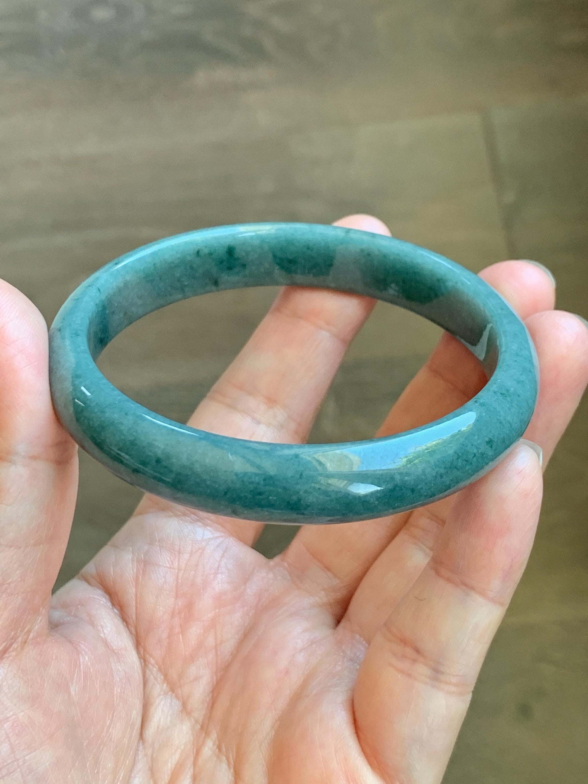Certified Natural Grade A Guatemalan Icy Translucent Dusty Blue Jade Jadeite Wide Bangle Bracelet 60.75mm 7.51" 43.52g 天然危蓝糯种翡翠正圈手镯 1236