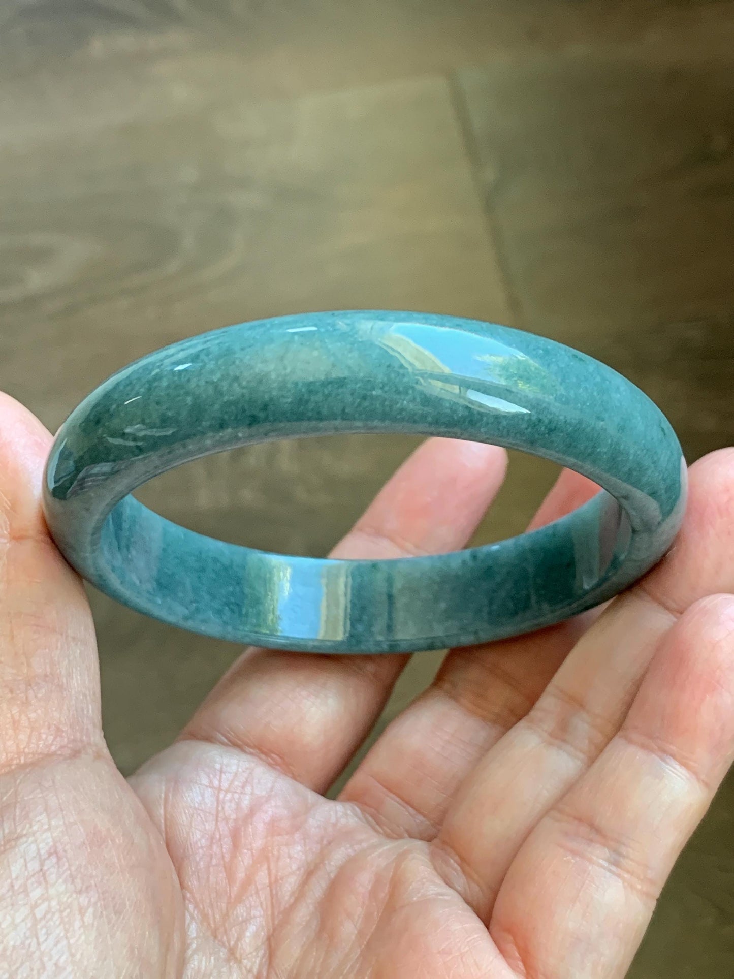 Certified Natural Grade A Guatemalan Icy Translucent Dusty Blue Jade Jadeite Wide Bangle Bracelet 60.76mm 7.51" 54.16g 天然危蓝糯种翡翠正圈手镯 1233