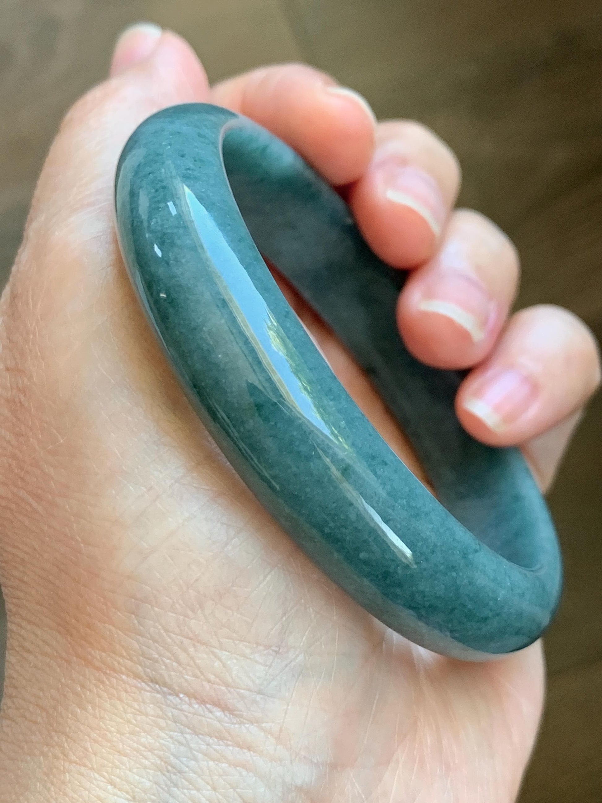 Certified Natural Grade A Guatemalan Icy Translucent Dusty Blue Jade Jadeite Wide Bangle Bracelet 60.76mm 7.51" 54.16g 天然危蓝糯种翡翠正圈手镯 1233