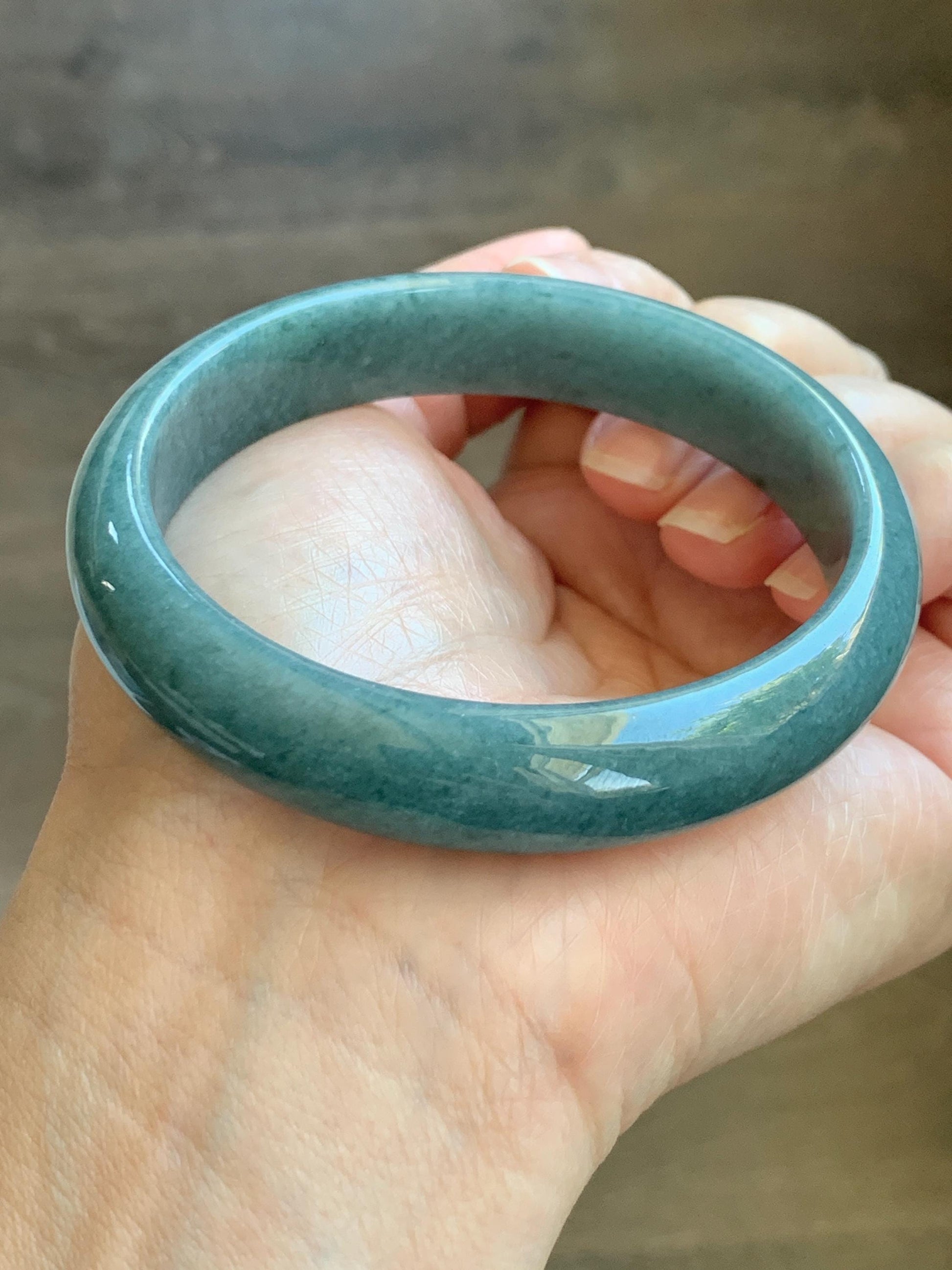 Certified Natural Grade A Guatemalan Icy Translucent Dusty Blue Jade Jadeite Wide Bangle Bracelet 60.76mm 7.51" 54.16g 天然危蓝糯种翡翠正圈手镯 1233