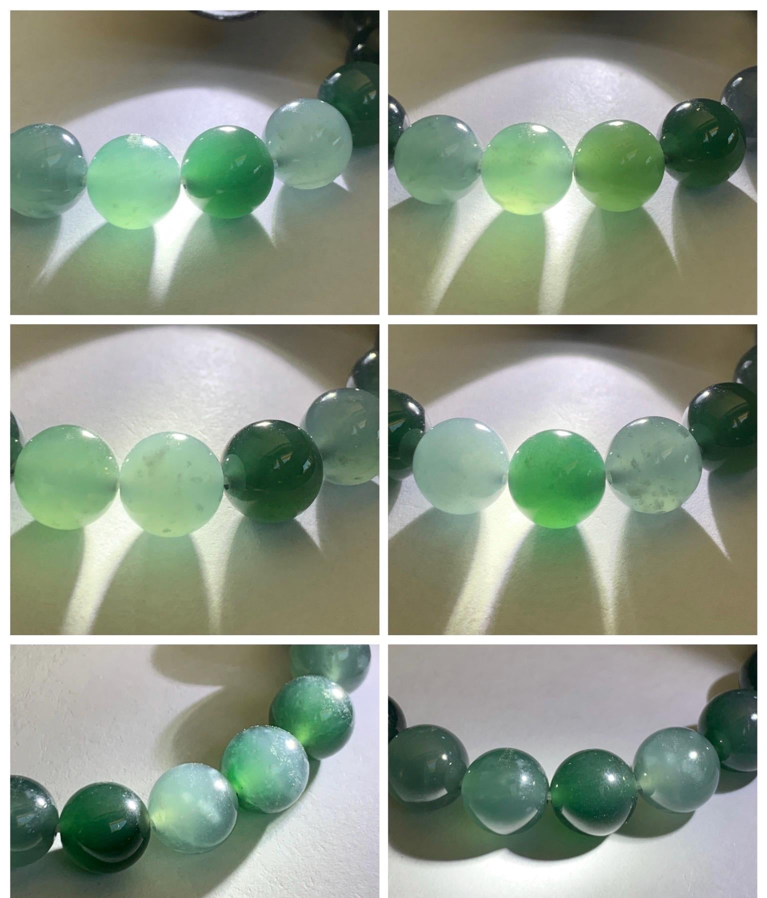 Natural Grade A Guatemalan Icy Translucent Multicolored Teal Jade Jadeite Beaded Bracelet 9.7mm 7” 32g 天然冰危蓝水多宝翡翠手串 WDB330