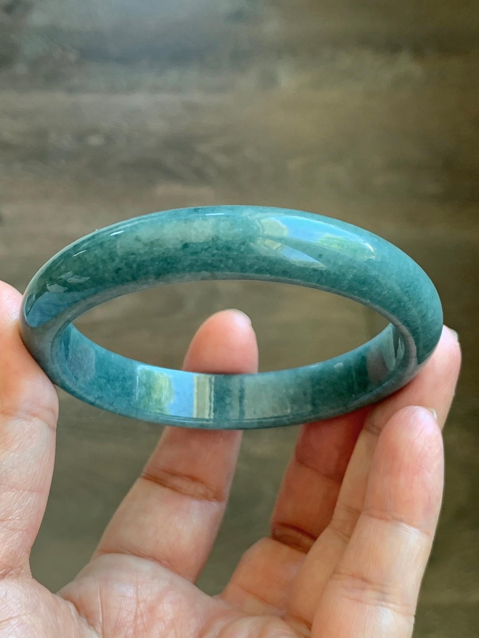 Certified Natural Grade A Guatemalan Icy Translucent Dusty Blue Jade Jadeite Wide Bangle Bracelet 58.4mm 7.22” 44.76g 天然危蓝糯种翡翠正圈手镯 1237