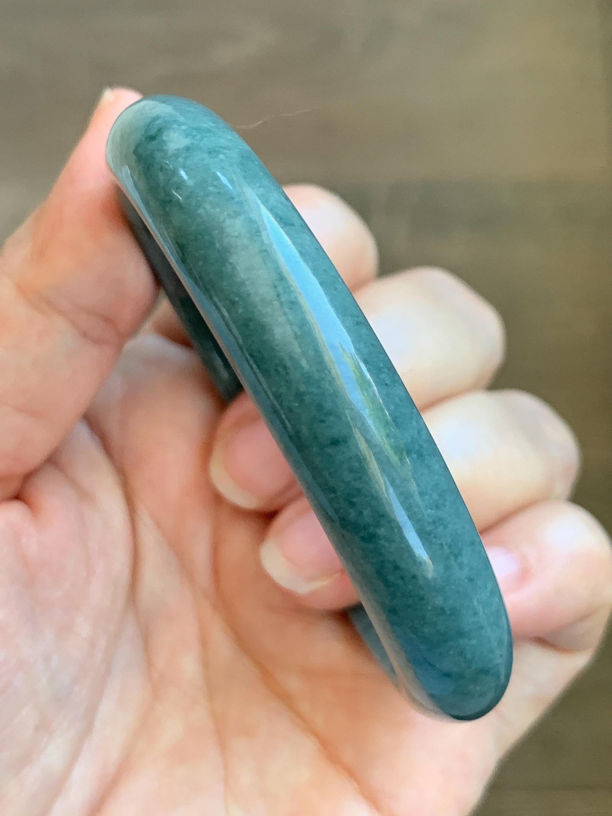 Certified Natural Grade A Guatemalan Icy Translucent Dusty Blue Jade Jadeite Wide Bangle Bracelet 58.4mm 7.22” 44.76g 天然危蓝糯种翡翠正圈手镯 1237