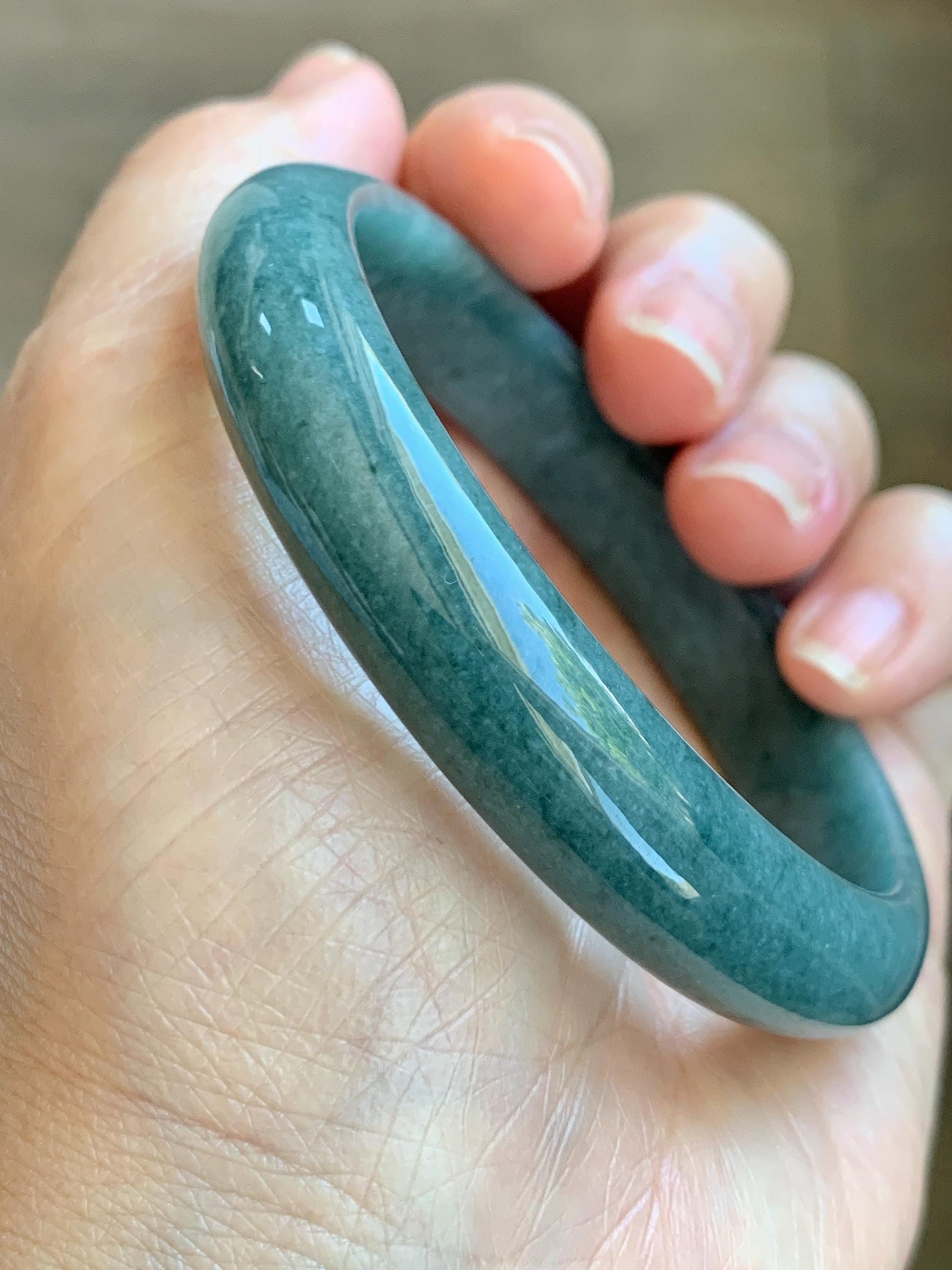 Certified Natural Grade A Guatemalan Icy Translucent Dusty Blue Jade Jadeite Wide Bangle Bracelet 58.4mm 7.22” 44.76g 天然危蓝糯种翡翠正圈手镯 1237