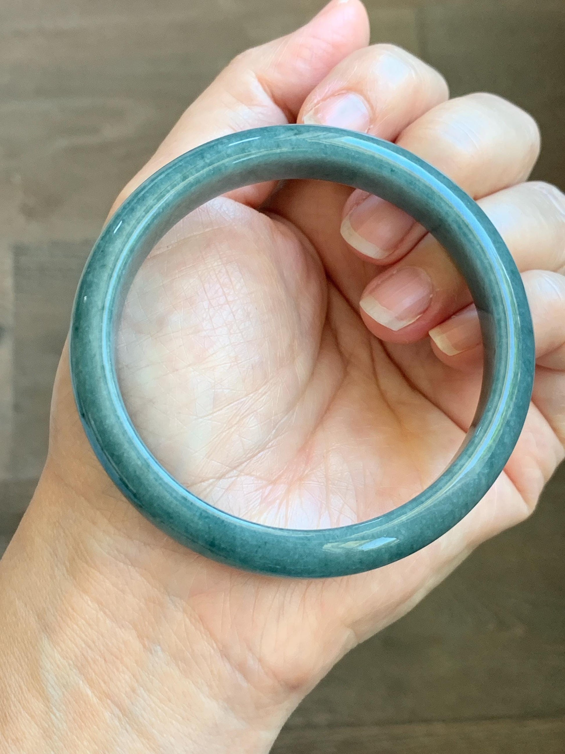 Certified Natural Grade A Guatemalan Icy Translucent Dusty Blue Jade Jadeite Wide Bangle Bracelet 58.4mm 7.22” 44.76g 天然危蓝糯种翡翠正圈手镯 1237