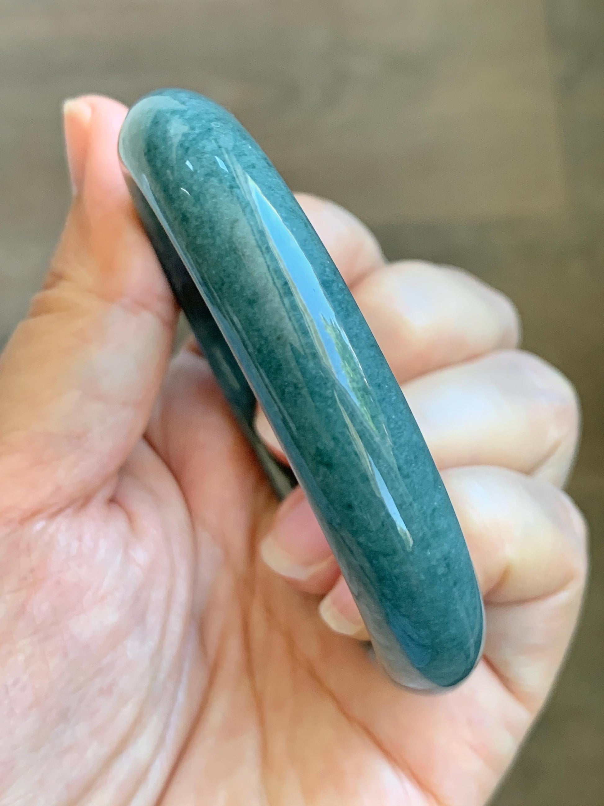 Certified Natural Grade A Guatemalan Icy Translucent Dusty Blue Jade Jadeite Wide Bangle Bracelet 58.4mm 7.22” 44.76g 天然危蓝糯种翡翠正圈手镯 1237