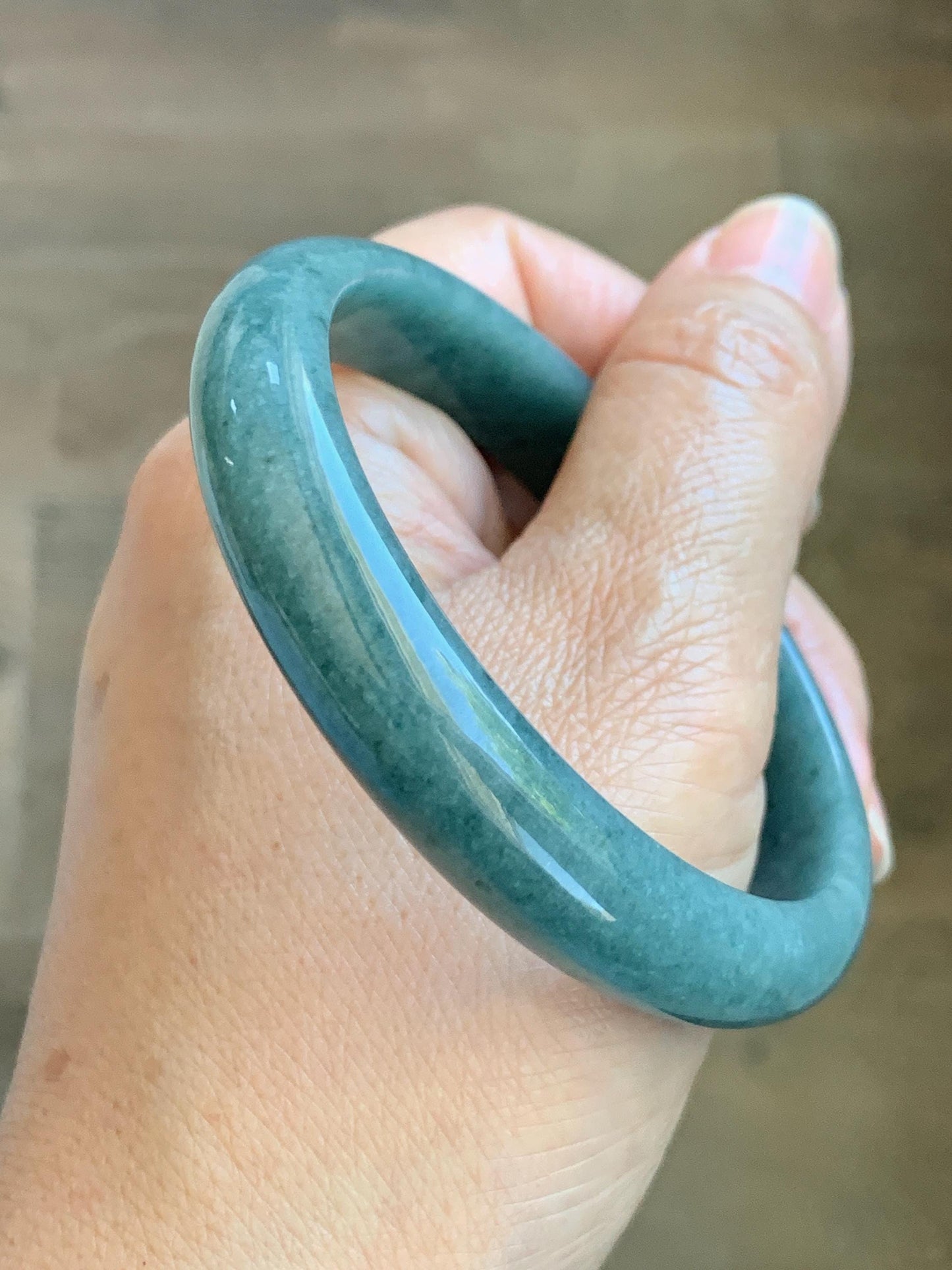 Certified Natural Grade A Guatemalan Icy Translucent Dusty Blue Jade Jadeite Wide Bangle Bracelet 58.4mm 7.22” 44.76g 天然危蓝糯种翡翠正圈手镯 1237