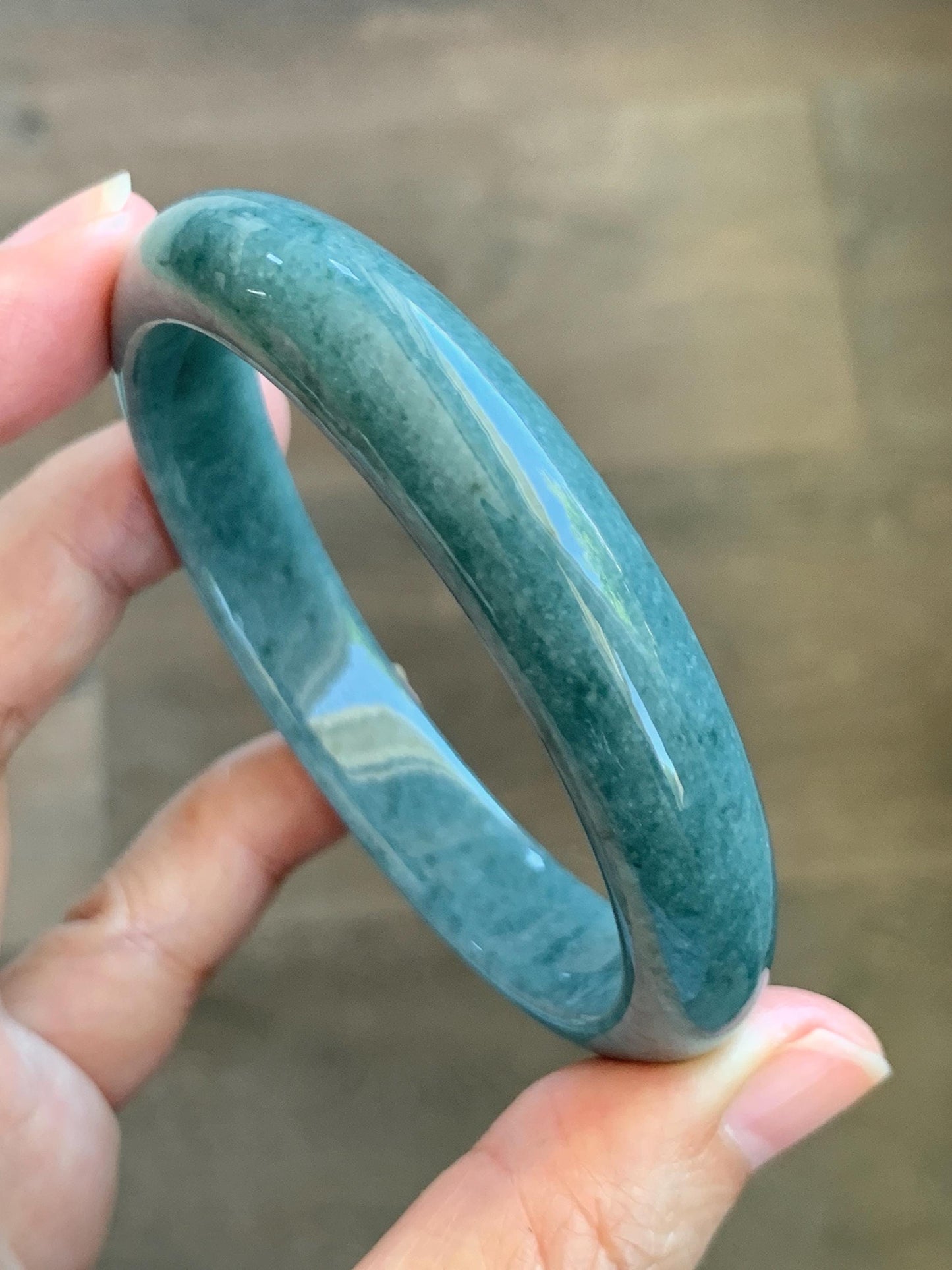 Certified Natural Grade A Guatemalan Icy Translucent Dusty Blue Jade Jadeite Wide Bangle Bracelet 58.4mm 7.22” 44.76g 天然危蓝糯种翡翠正圈手镯 1237