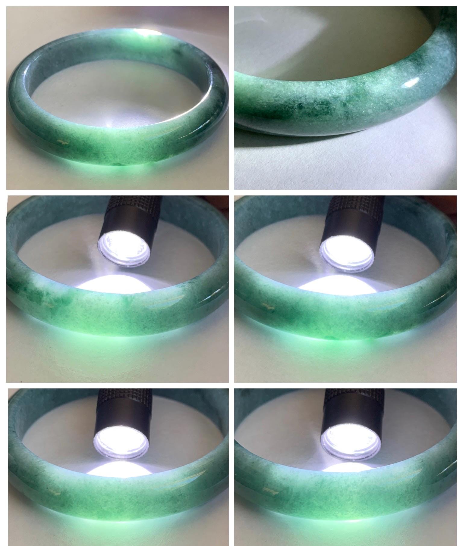 Certified Natural Grade A Guatemalan Icy Translucent Dusty Blue Jade Jadeite Wide Bangle Bracelet 58.4mm 7.22” 45.3g AS IS 天然危蓝糯种翡翠正圈手镯 1237