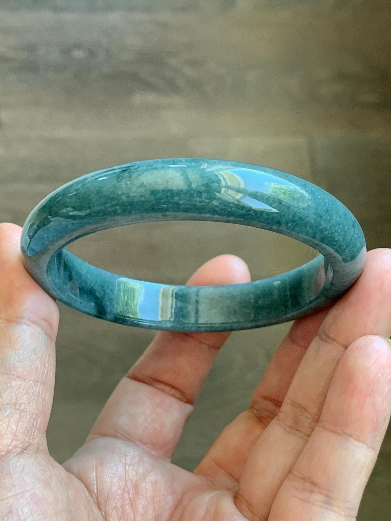 Certified Natural Grade A Guatemalan Icy Translucent Dusty Blue Jade Jadeite Wide Bangle Bracelet 58.4mm 7.22” 45.3g AS IS 天然危蓝糯种翡翠正圈手镯 1237