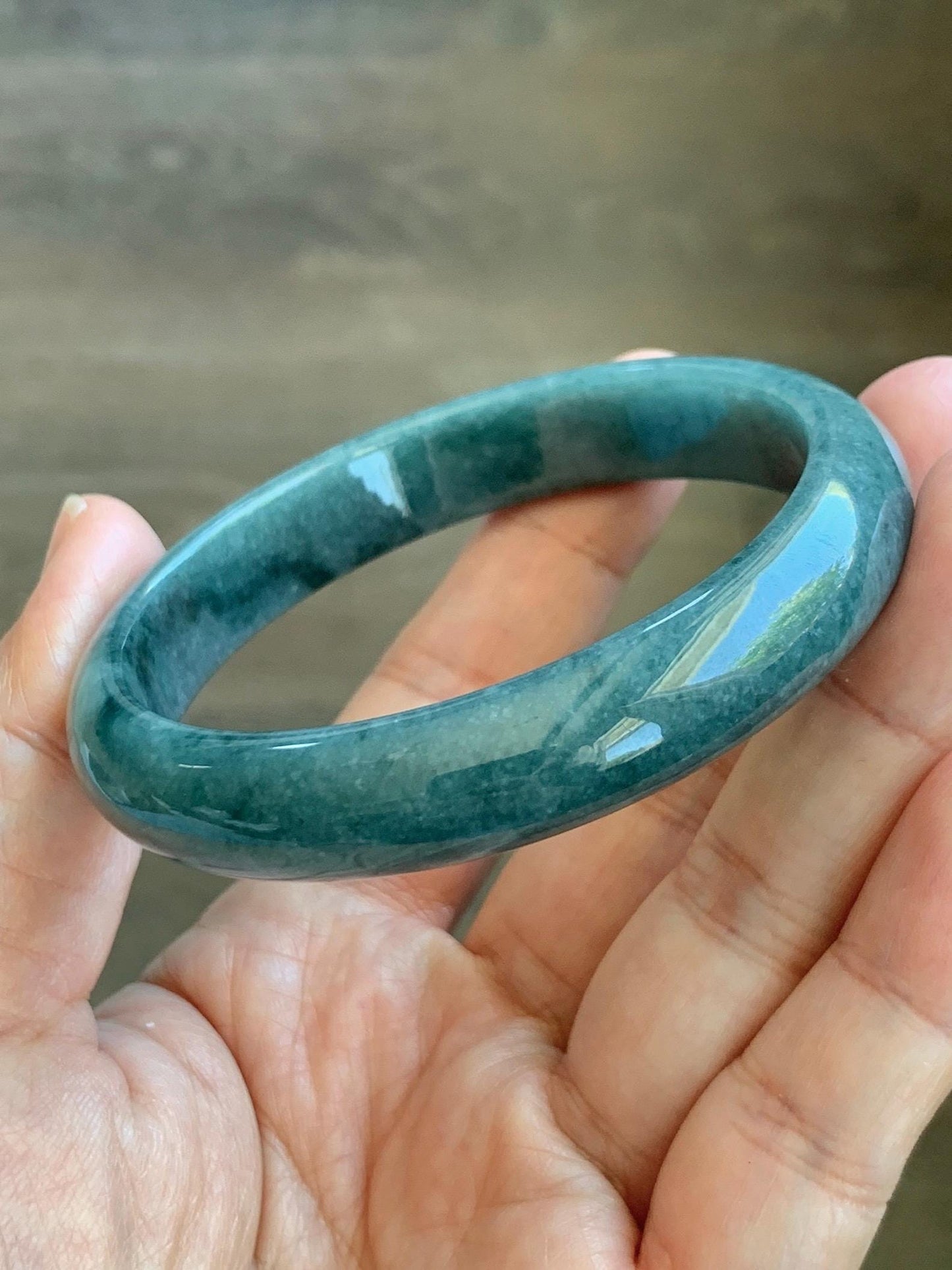 Certified Natural Grade A Guatemalan Icy Translucent Dusty Blue Jade Jadeite Wide Bangle Bracelet 58.4mm 7.22” 45.3g AS IS 天然危蓝糯种翡翠正圈手镯 1237