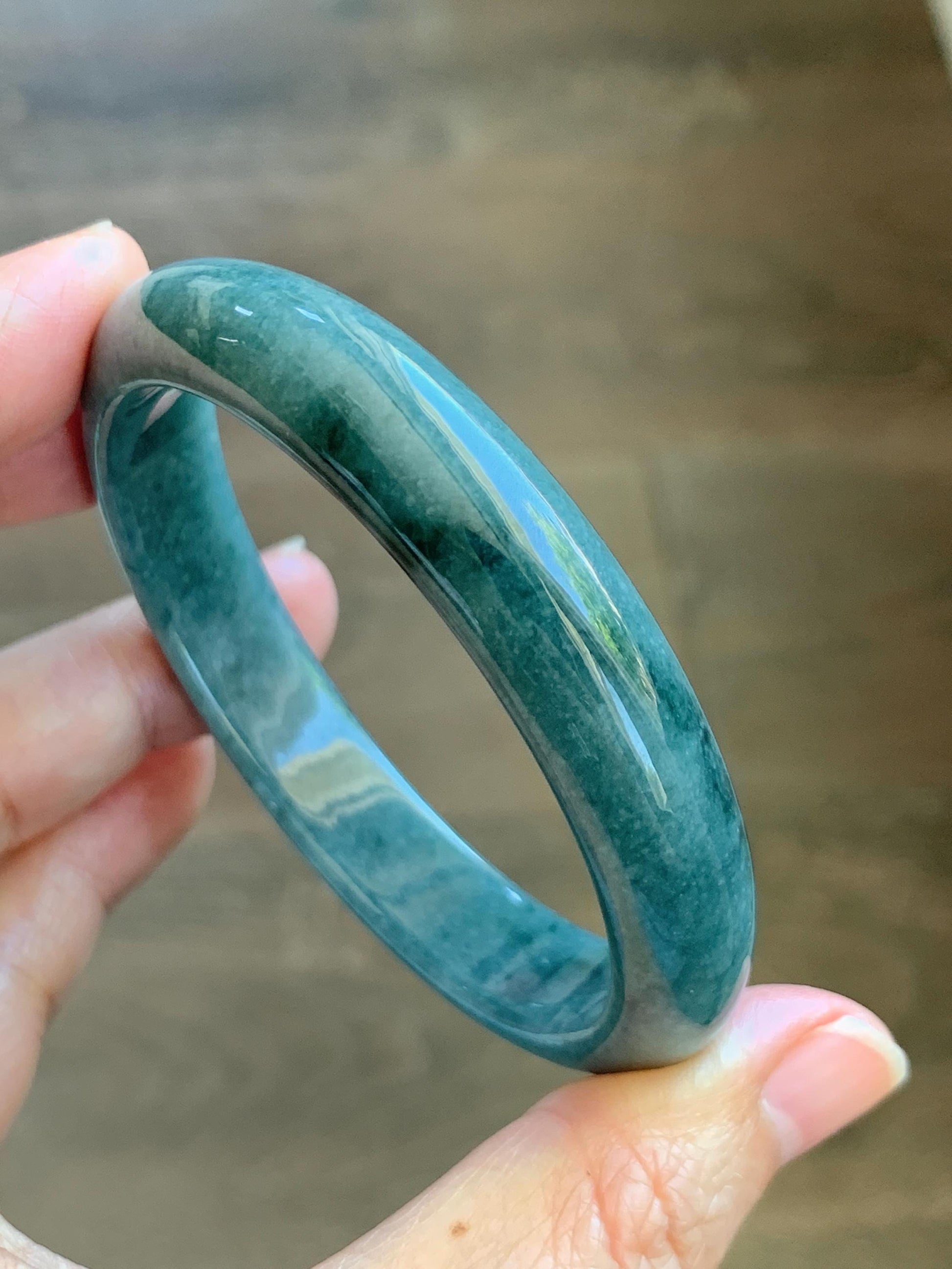 Certified Natural Grade A Guatemalan Icy Translucent Dusty Blue Jade Jadeite Wide Bangle Bracelet 58.4mm 7.22” 45.3g AS IS 天然危蓝糯种翡翠正圈手镯 1237