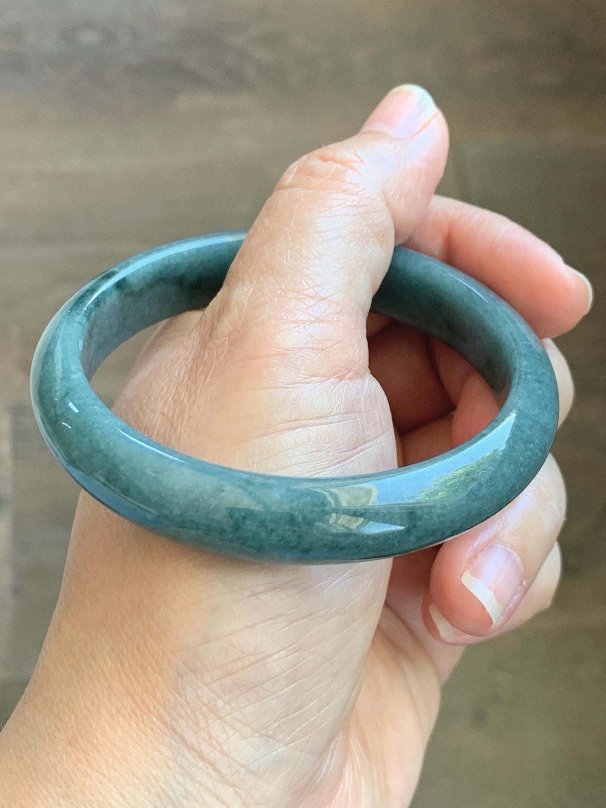 Certified Natural Grade A Guatemalan Icy Translucent Dusty Blue Jade Jadeite Wide Bangle Bracelet 58.4mm 7.22” 45.3g AS IS 天然危蓝糯种翡翠正圈手镯 1237
