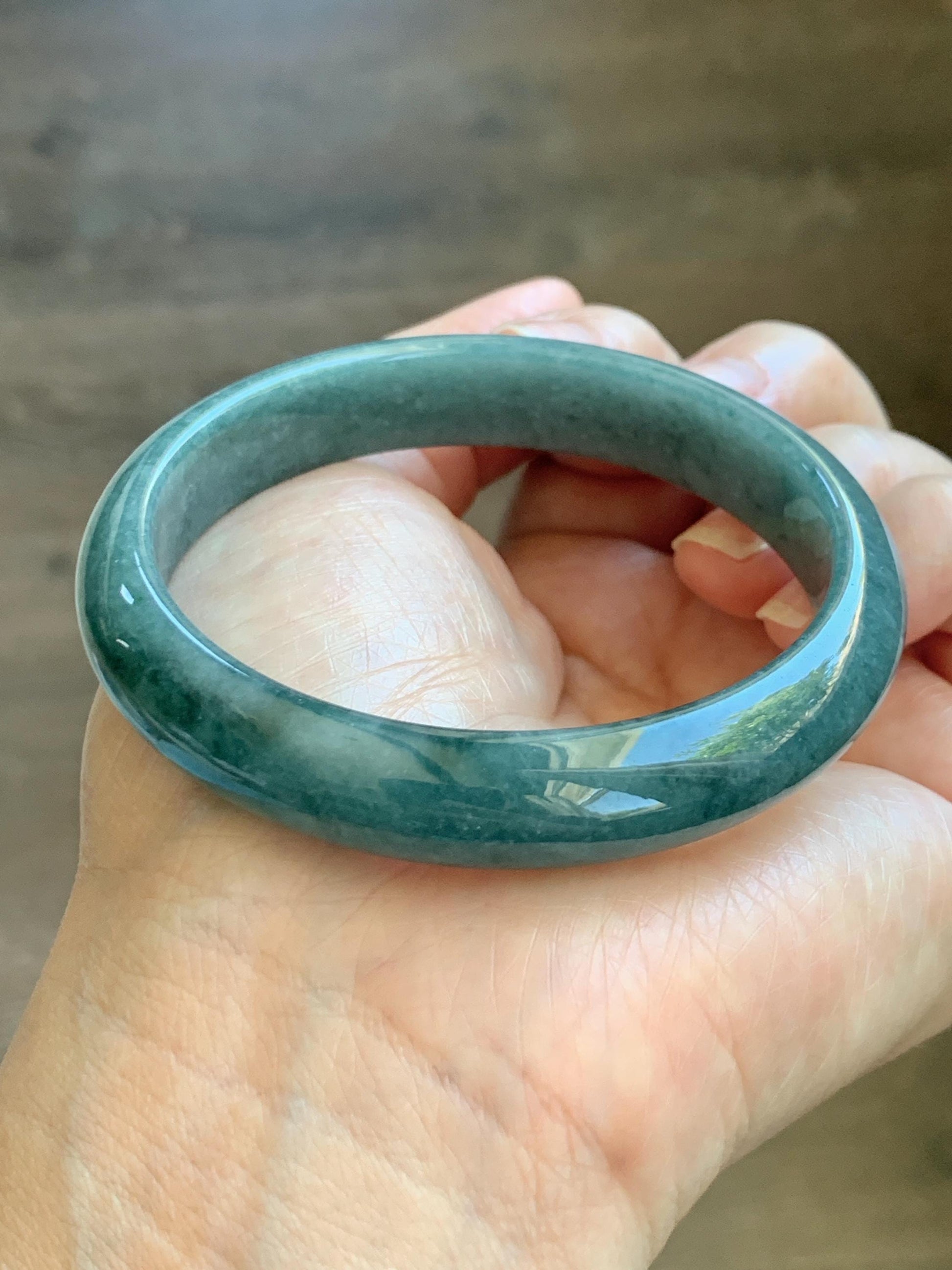 Certified Natural Grade A Guatemalan Icy Translucent Dusty Blue Jade Jadeite Wide Bangle Bracelet 58.4mm 7.22” 45.3g AS IS 天然危蓝糯种翡翠正圈手镯 1237