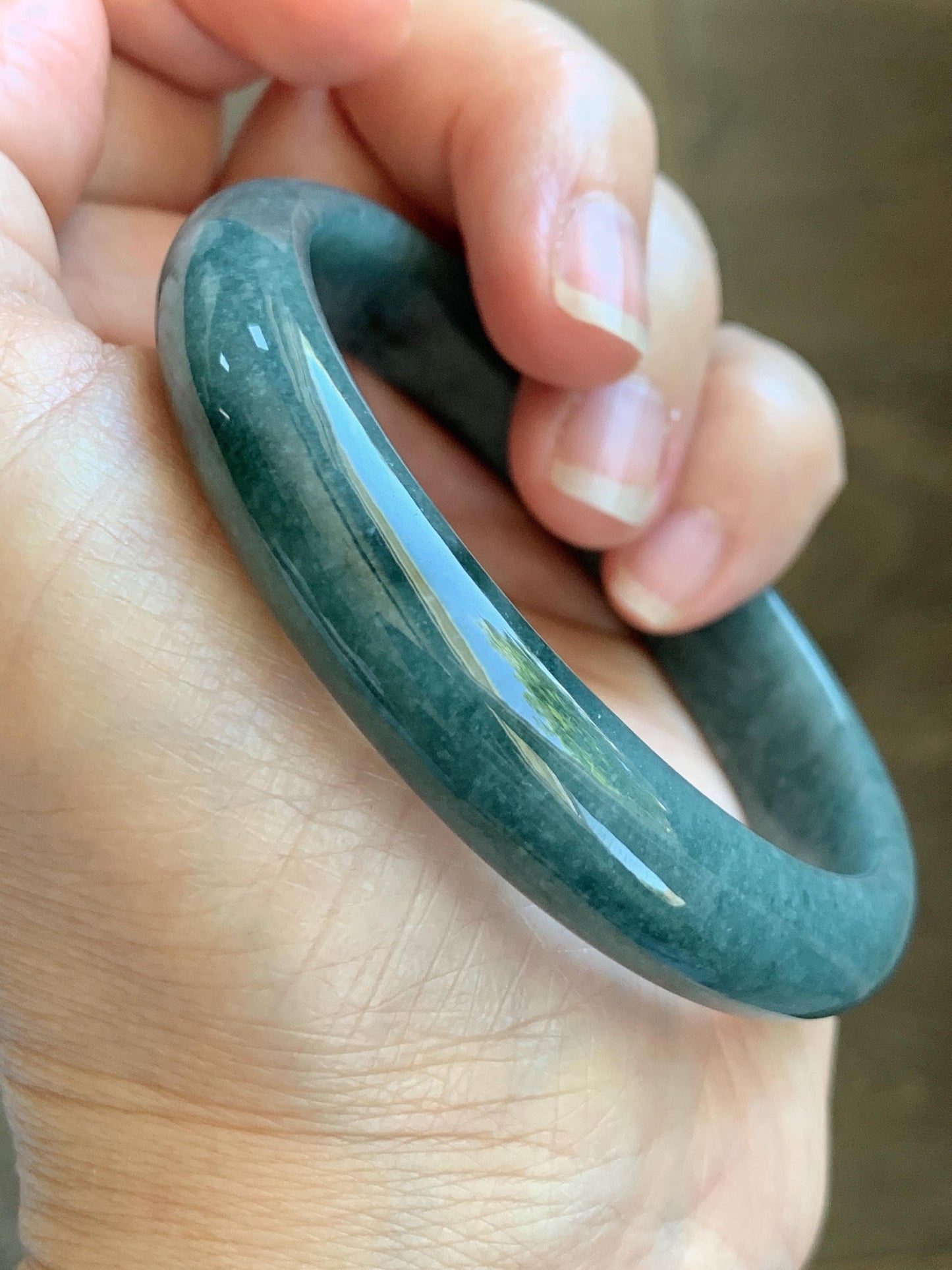 Certified Natural Grade A Guatemalan Icy Translucent Dusty Blue Jade Jadeite Wide Bangle Bracelet 58.4mm 7.22” 45.3g AS IS 天然危蓝糯种翡翠正圈手镯 1237