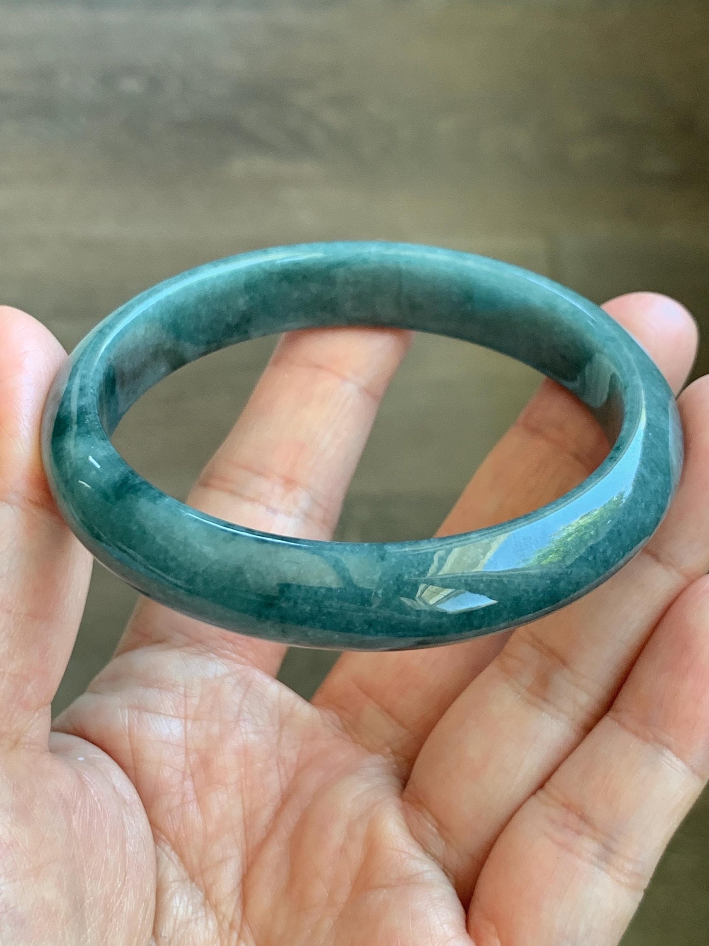 Certified Natural Grade A Guatemalan Icy Translucent Dusty Blue Jade Jadeite Wide Bangle Bracelet 58.4mm 7.22” 45.3g AS IS 天然危蓝糯种翡翠正圈手镯 1237