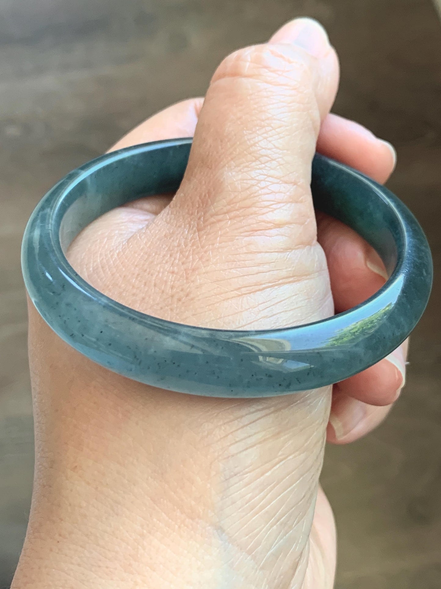 Certified Natural Grade A Guatemalan Icy Translucent Dark Teal Blue Wuji Jade Jadeite Wide Bangle 55.09mm 6.81” 36.9g 天然冰危深蓝绿翡翠正圈宽版手镯 1214