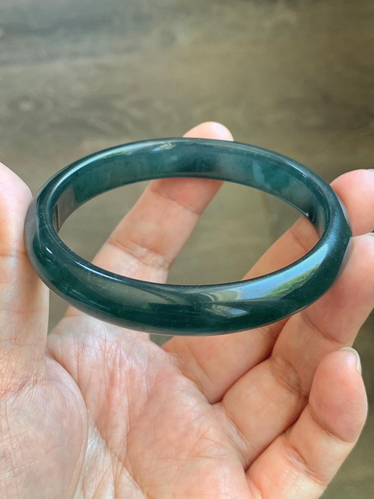 Certified Natural Grade A Guatemalan Icy Translucent Dark Teal Blue Jade Jadeite Wide Bangle 58.52mm 7.23” 38.79g 天然冰危深蓝绿翡翠正圈宽版手镯 1216