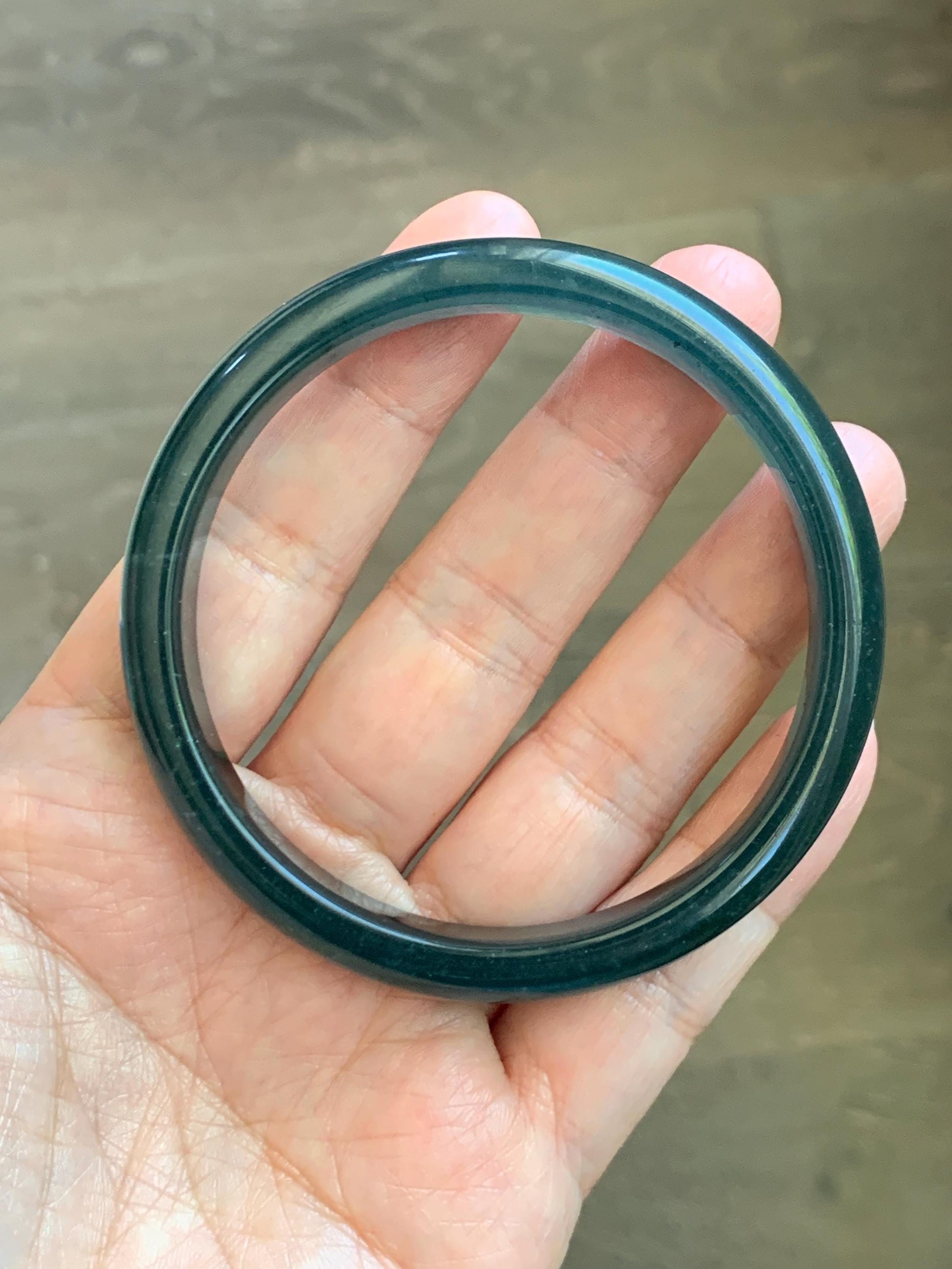 Certified Natural Grade A Guatemalan Icy Translucent Dark Teal Blue Jade Jadeite Wide Bangle 58.52mm 7.23” 38.79g 天然冰危深蓝绿翡翠正圈宽版手镯 1216