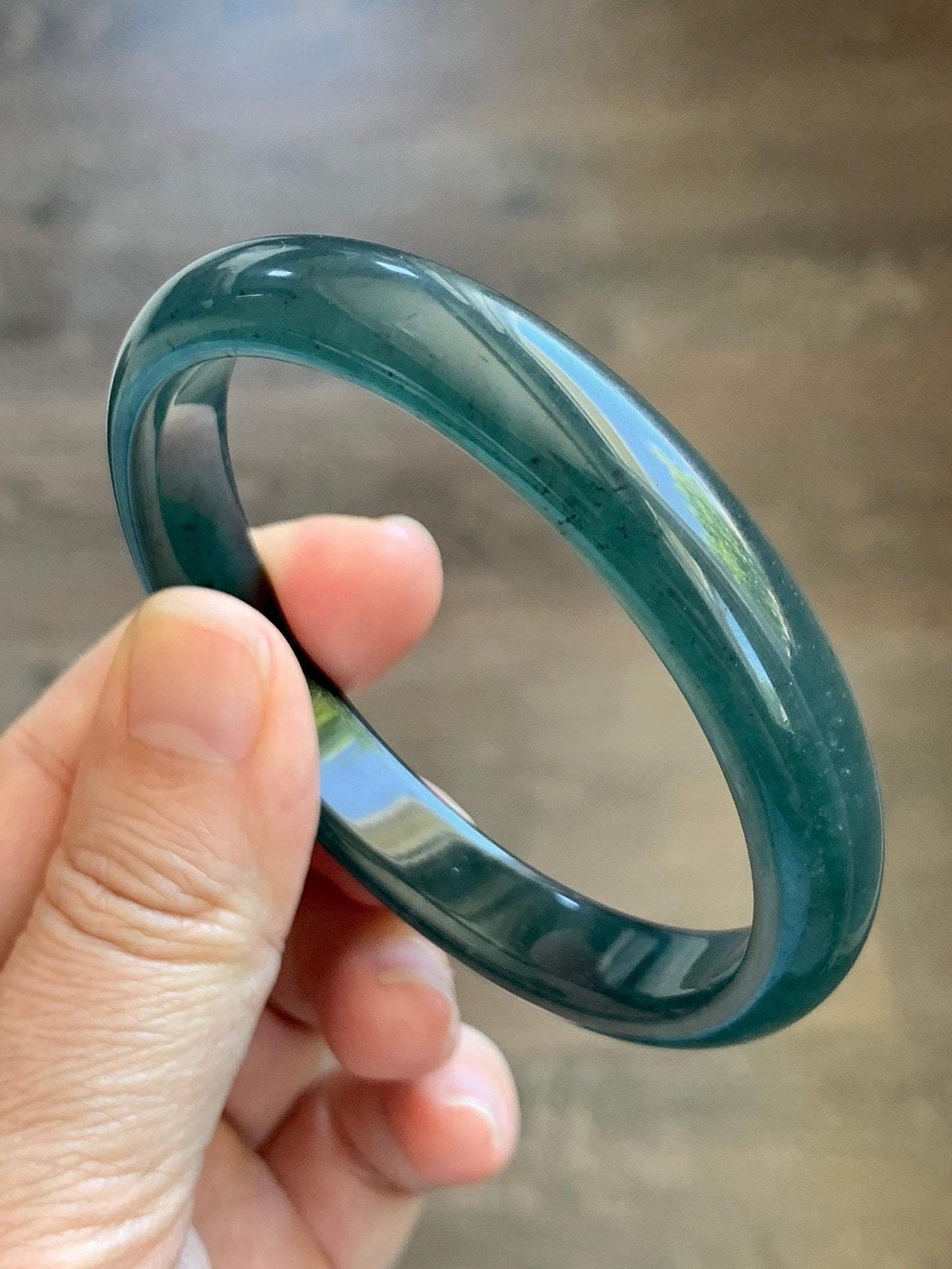 Certified Natural Grade A Guatemalan Icy Translucent Dark Teal Blue Jade Jadeite Wide Bangle 58.52mm 7.23” 38.79g 天然冰危深蓝绿翡翠正圈宽版手镯 1216