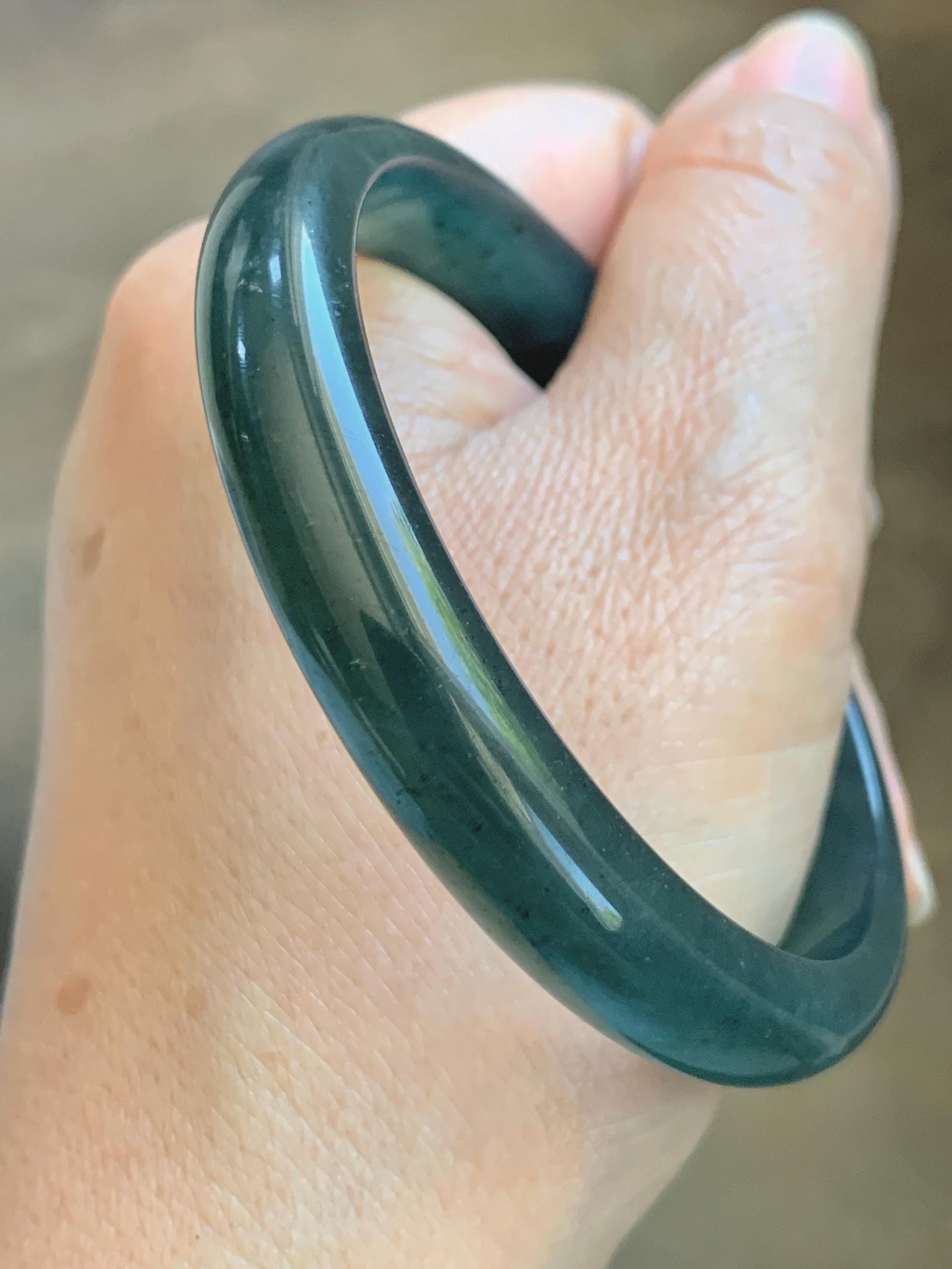 Certified Natural Grade A Guatemalan Icy Translucent Dark Teal Blue Jade Jadeite Wide Bangle 58.52mm 7.23” 38.79g 天然冰危深蓝绿翡翠正圈宽版手镯 1216