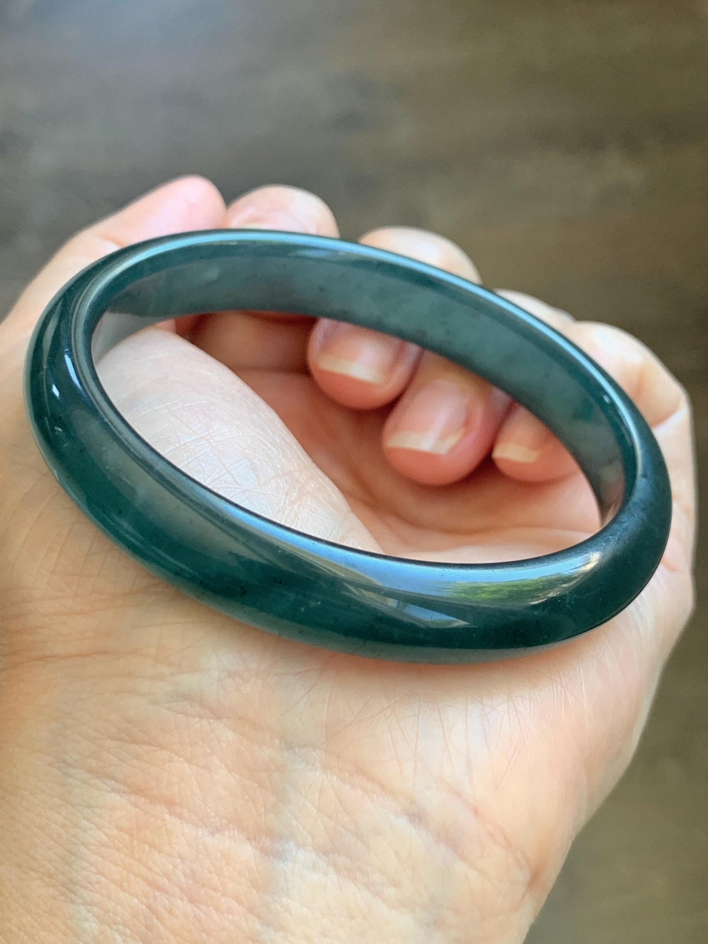 Certified Natural Grade A Guatemalan Icy Translucent Dark Teal Blue Jade Jadeite Wide Bangle 58.52mm 7.23” 38.79g 天然冰危深蓝绿翡翠正圈宽版手镯 1216