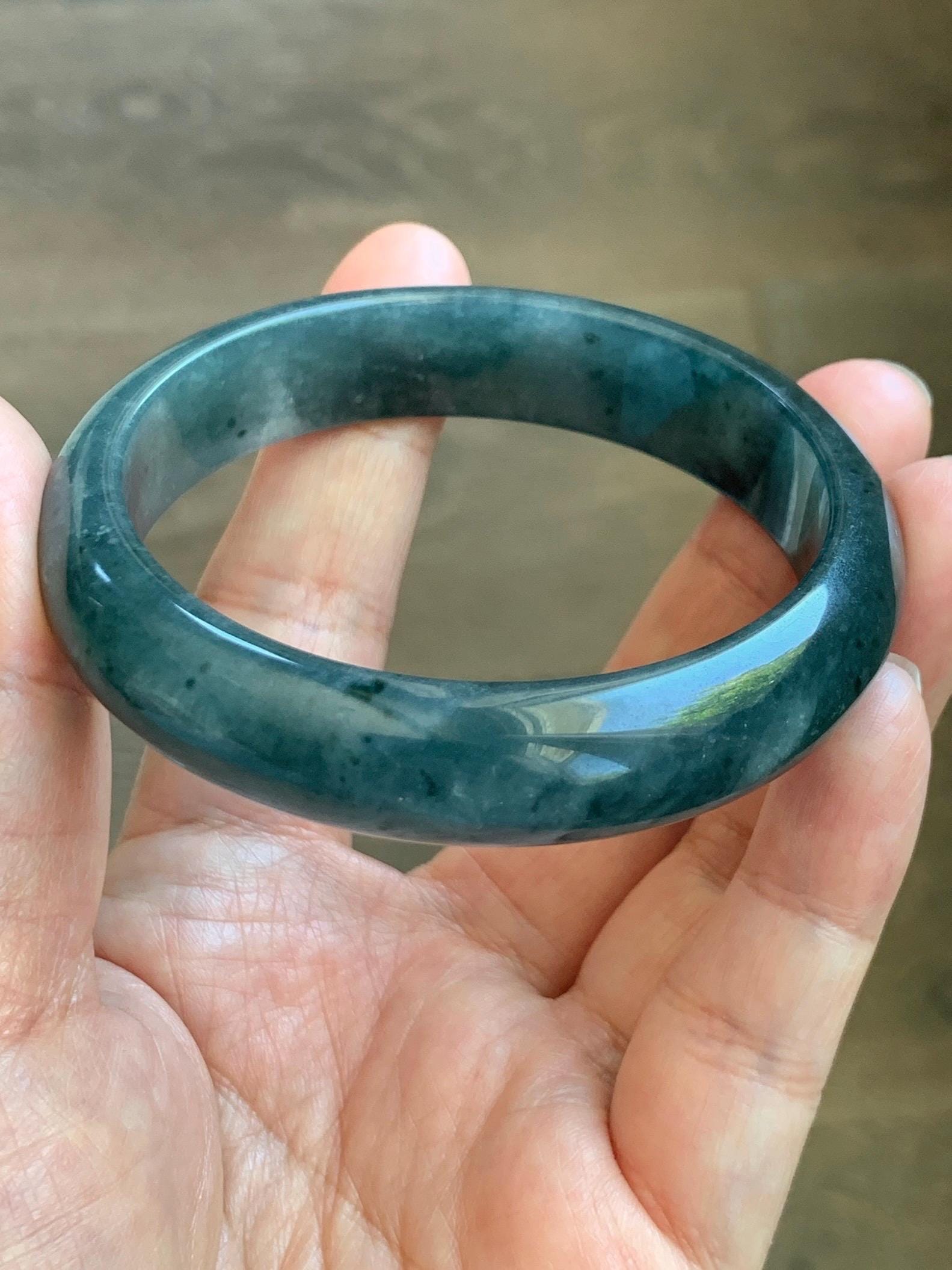 Certified Natural Grade A Guatemalan Icy Translucent Dark Teal Blue Jade Jadeite Wide Bangle 57.93mm 7.16” 53.51g 天然冰危深蓝绿翡翠正圈宽版手镯 1199