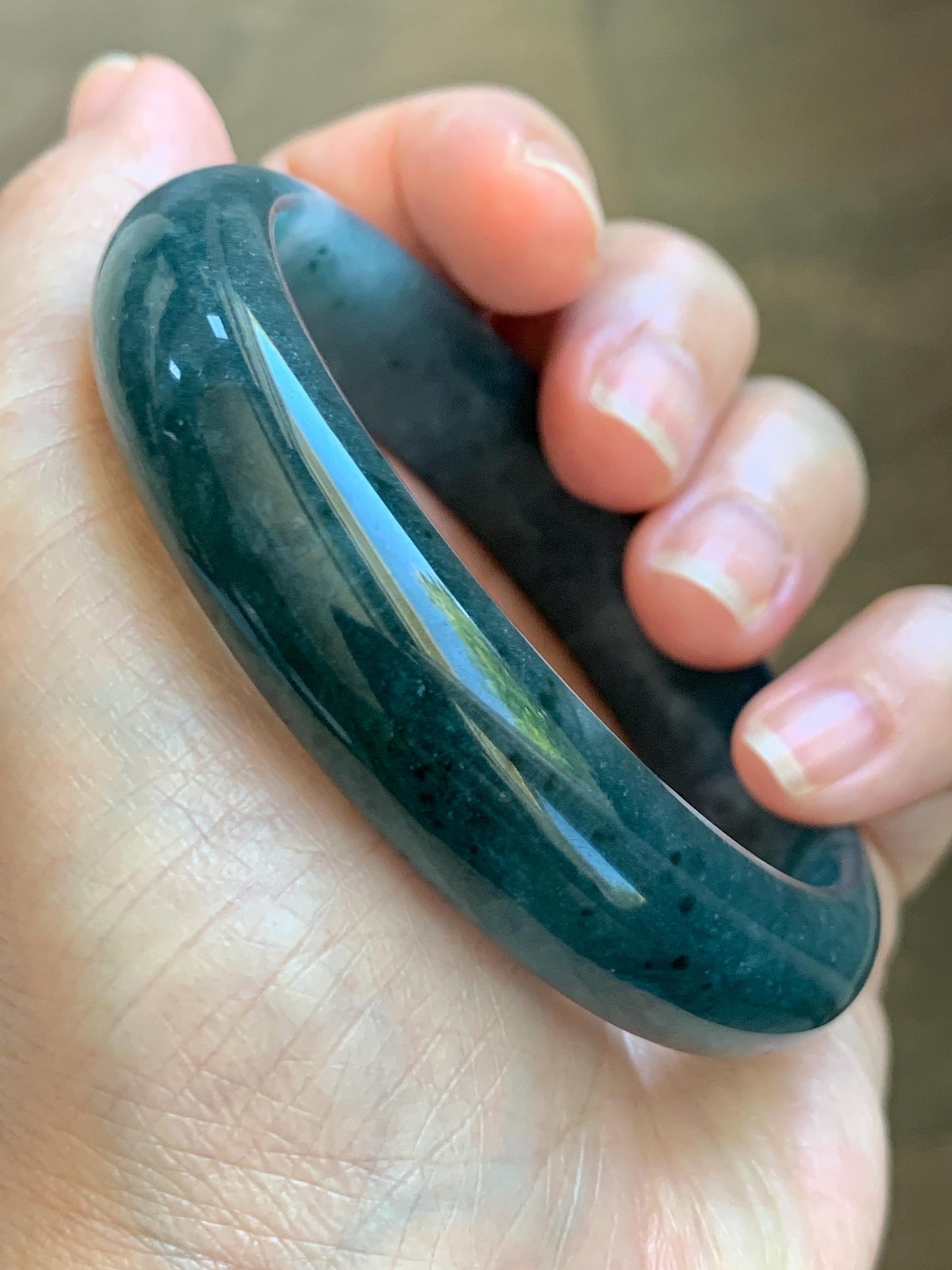 Certified Natural Grade A Guatemalan Icy Translucent Dark Teal Blue Jade Jadeite Wide Bangle 57.93mm 7.16” 53.51g 天然冰危深蓝绿翡翠正圈宽版手镯 1199