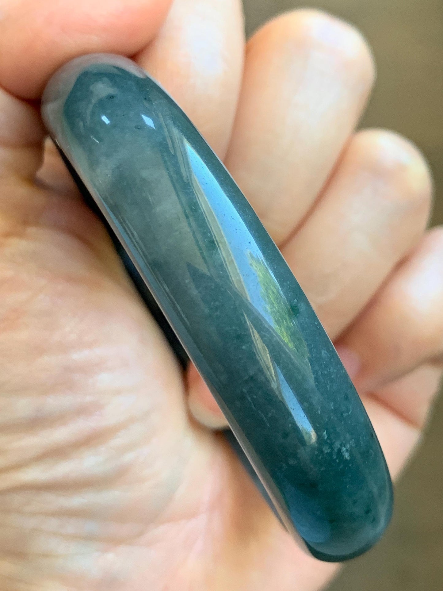 Certified Natural Grade A Guatemalan Icy Translucent Dark Teal Blue Jade Jadeite Wide Bangle 57.93mm 7.16” 53.51g 天然冰危深蓝绿翡翠正圈宽版手镯 1199