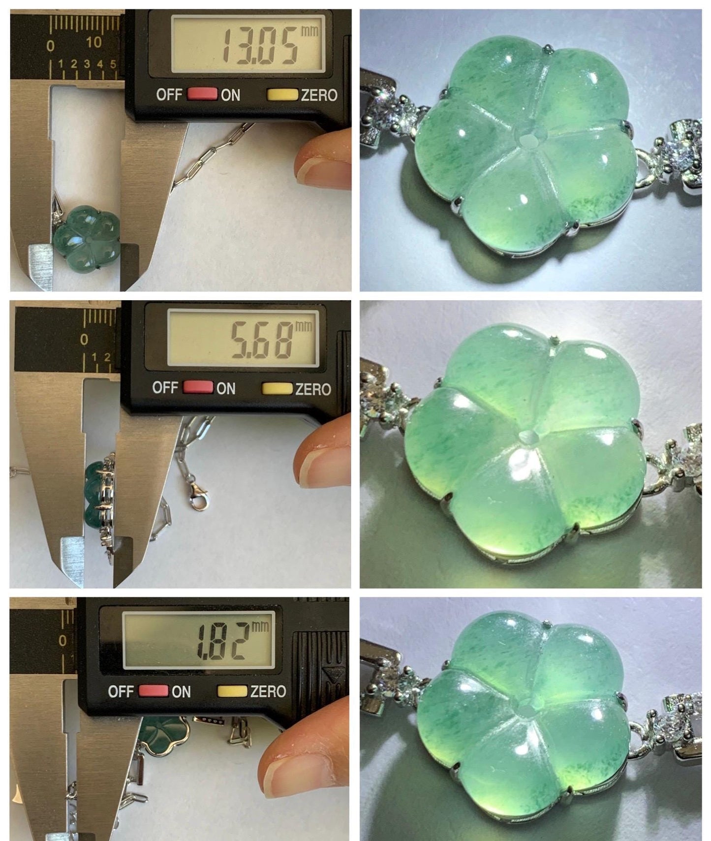 Natural Grade A Guatemalan Icy Translucent Teal Green Jade Jadeite Cherry Blossom Bracelet Sterling Silver 6.25”-7.5” 天然冰危蓝绿翡翠梅花银手链 WMS360A