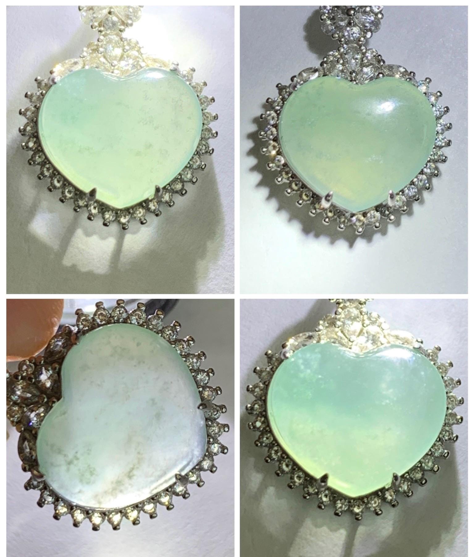 Natural Grade A Guatemalan Icy Highly Translucent Light Teal Jade Jadeite Heart Pendant Sterling Silver 3g 天然冰危晴蓝翡翠爱心蛋面银镶吊坠 GAX150Q